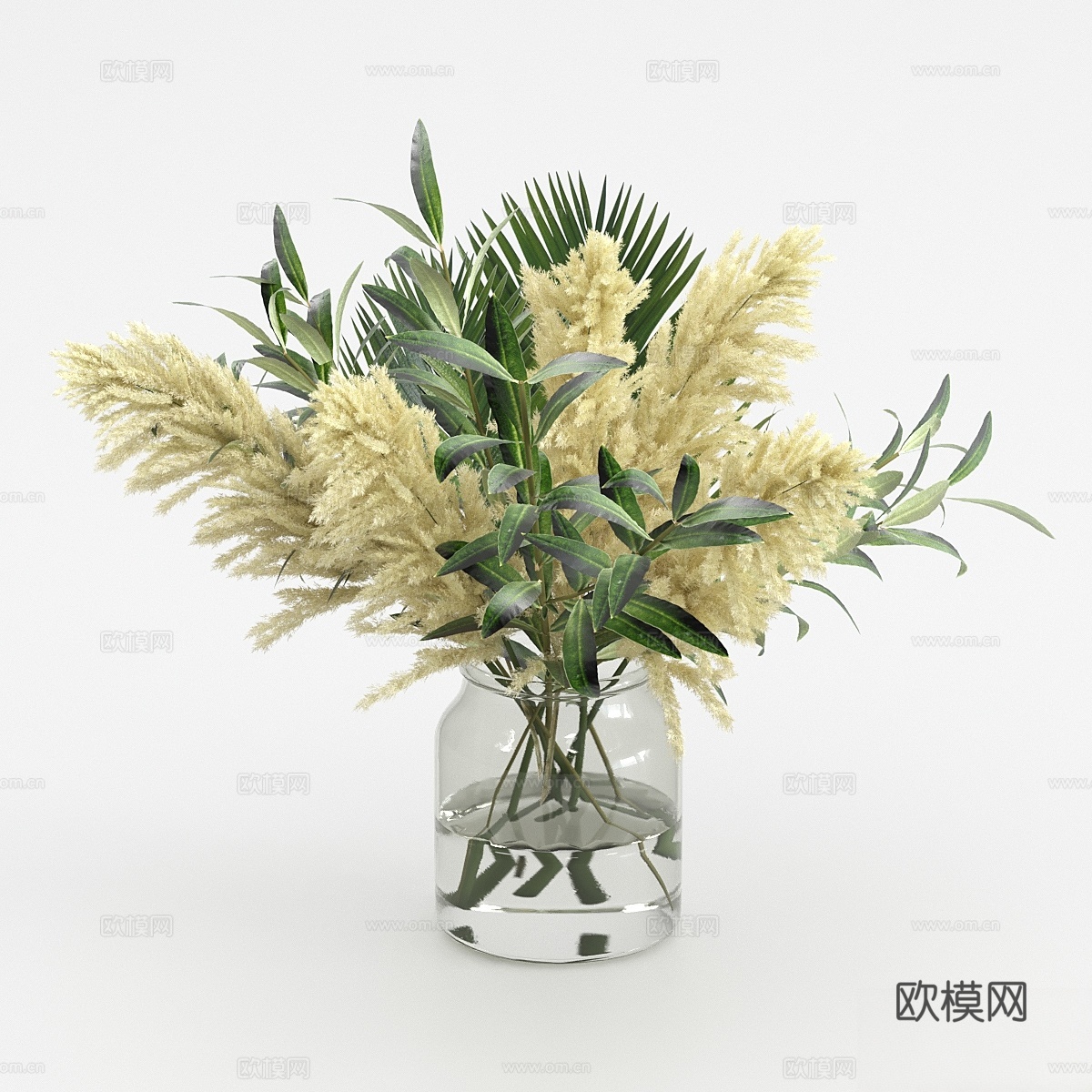潘帕斯草、橄榄和棕榈叶花束3d模型