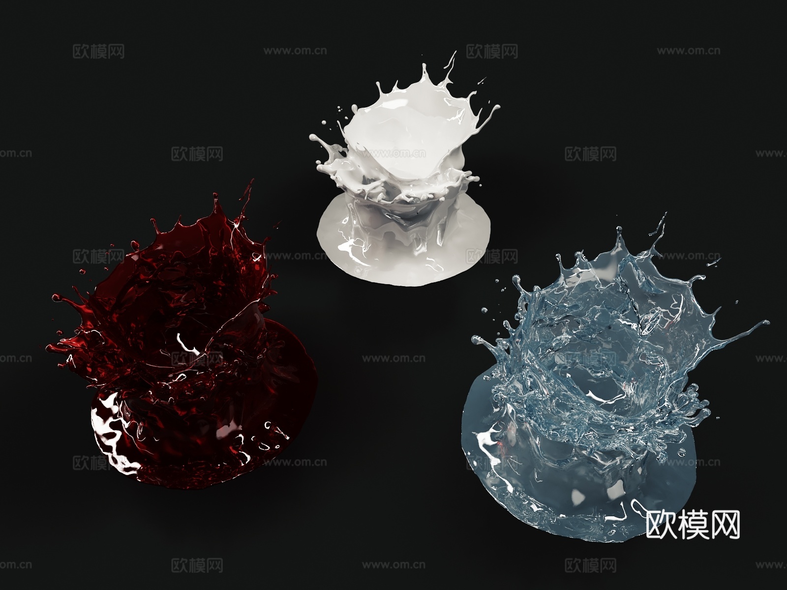 液体 滴落 溅开 血液 牛奶 水 泼溅 水滴3d模型下载（渲染图2）