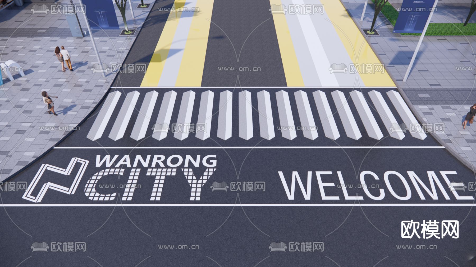 现代市政道路标线铺装斑马线su模型