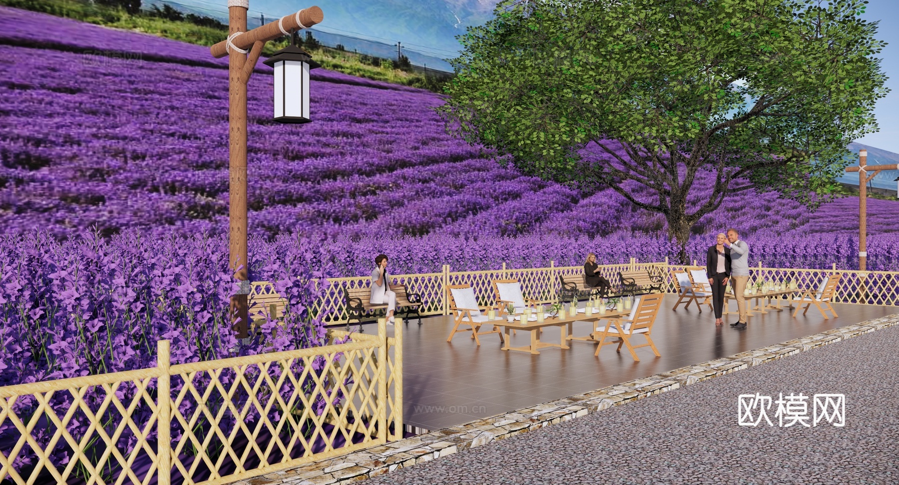现代 花海 薰衣草公园 网红打卡点 紫色花海 薰衣草花田 竹su模型
