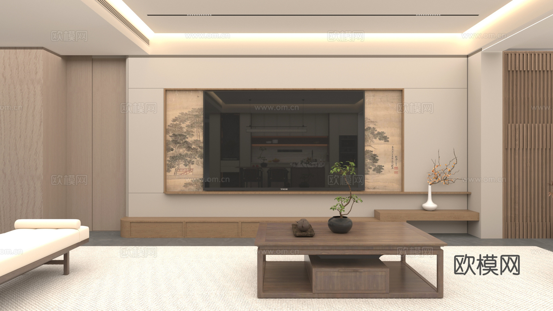 新中式客厅餐厅沙发组合3d模型