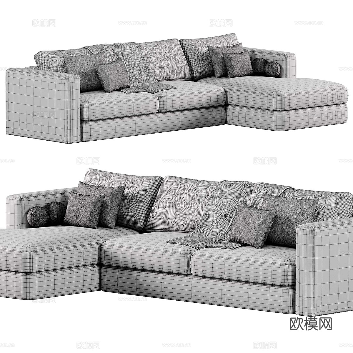 现代布艺转角沙发3d模型