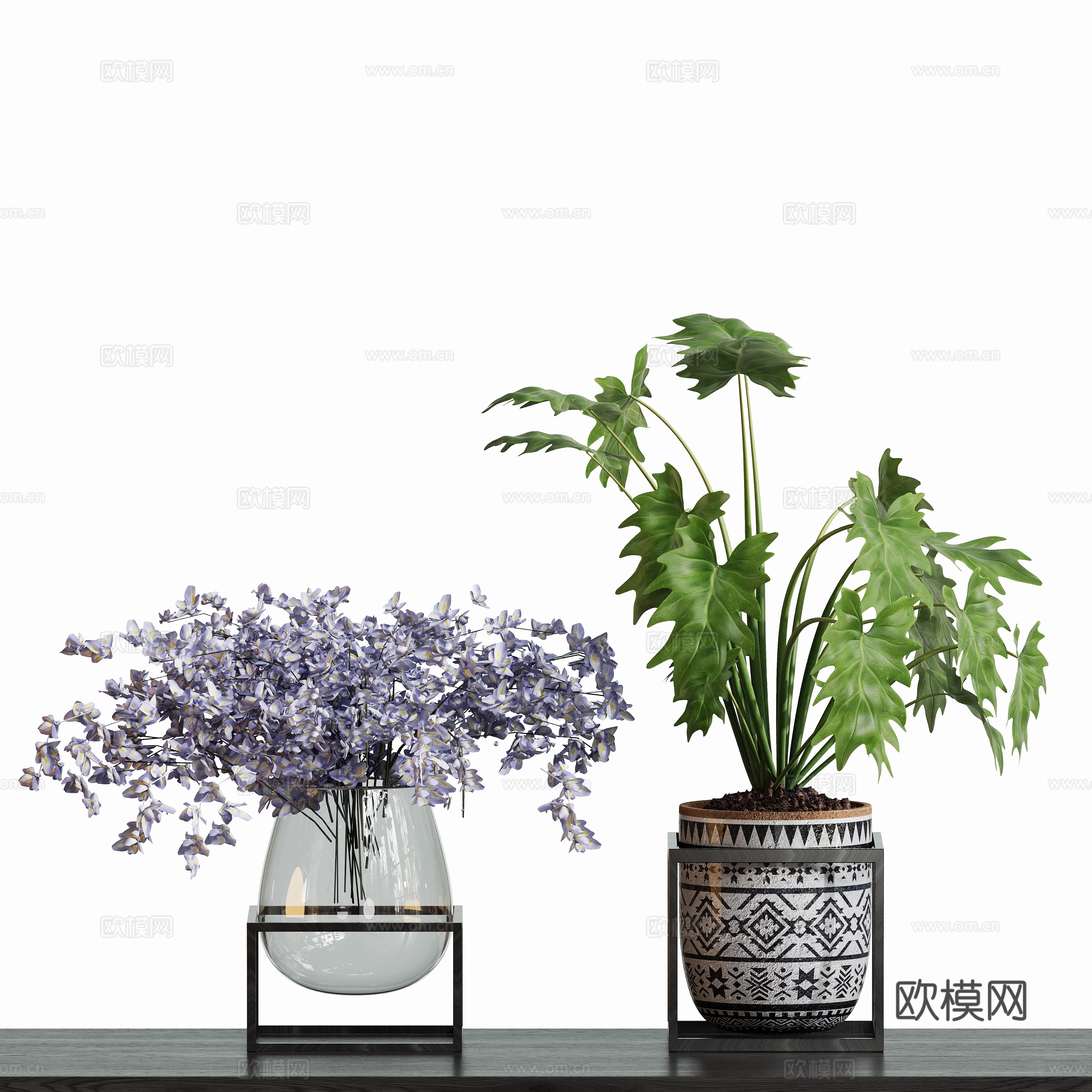 现代花瓶盆栽植物su模型