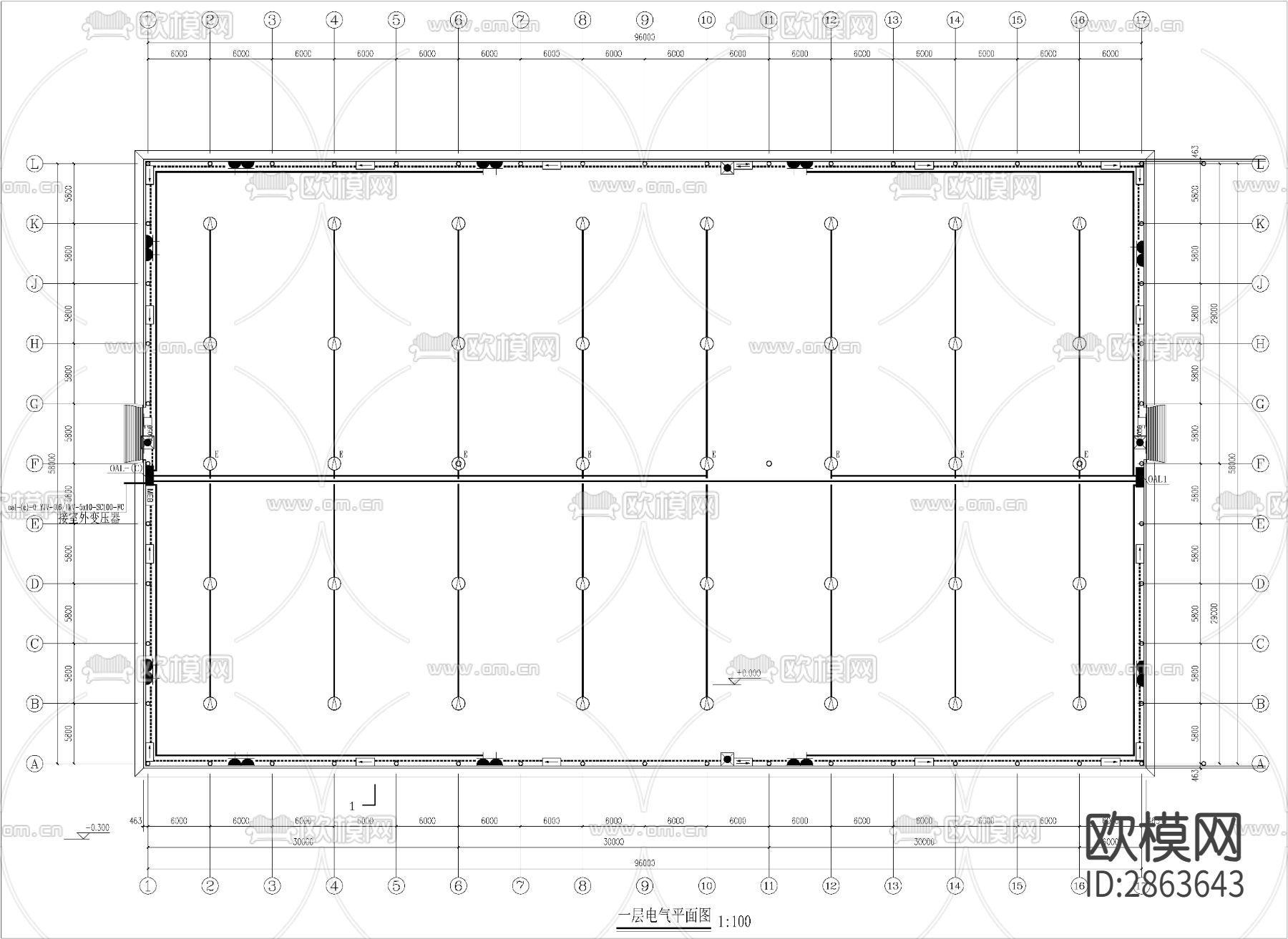 网架结构CAD施工图（建筑、结构、水电）下载（渲染图6）