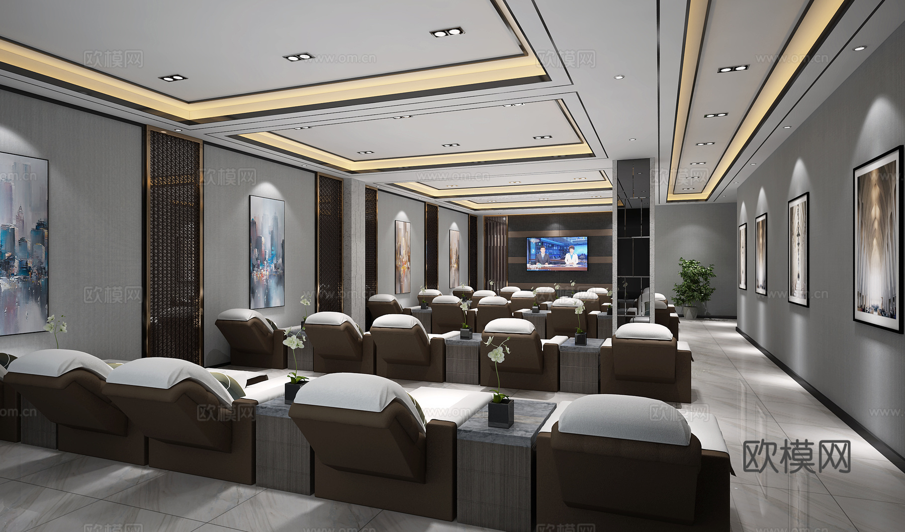 新中式洗浴中心休息区3d模型