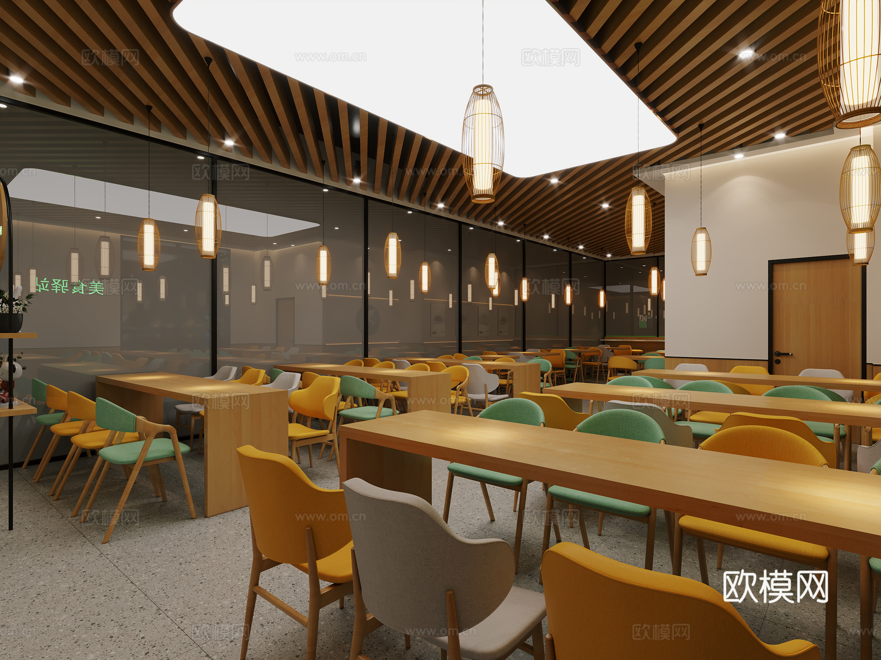 原木风学校食堂快餐店3d模型