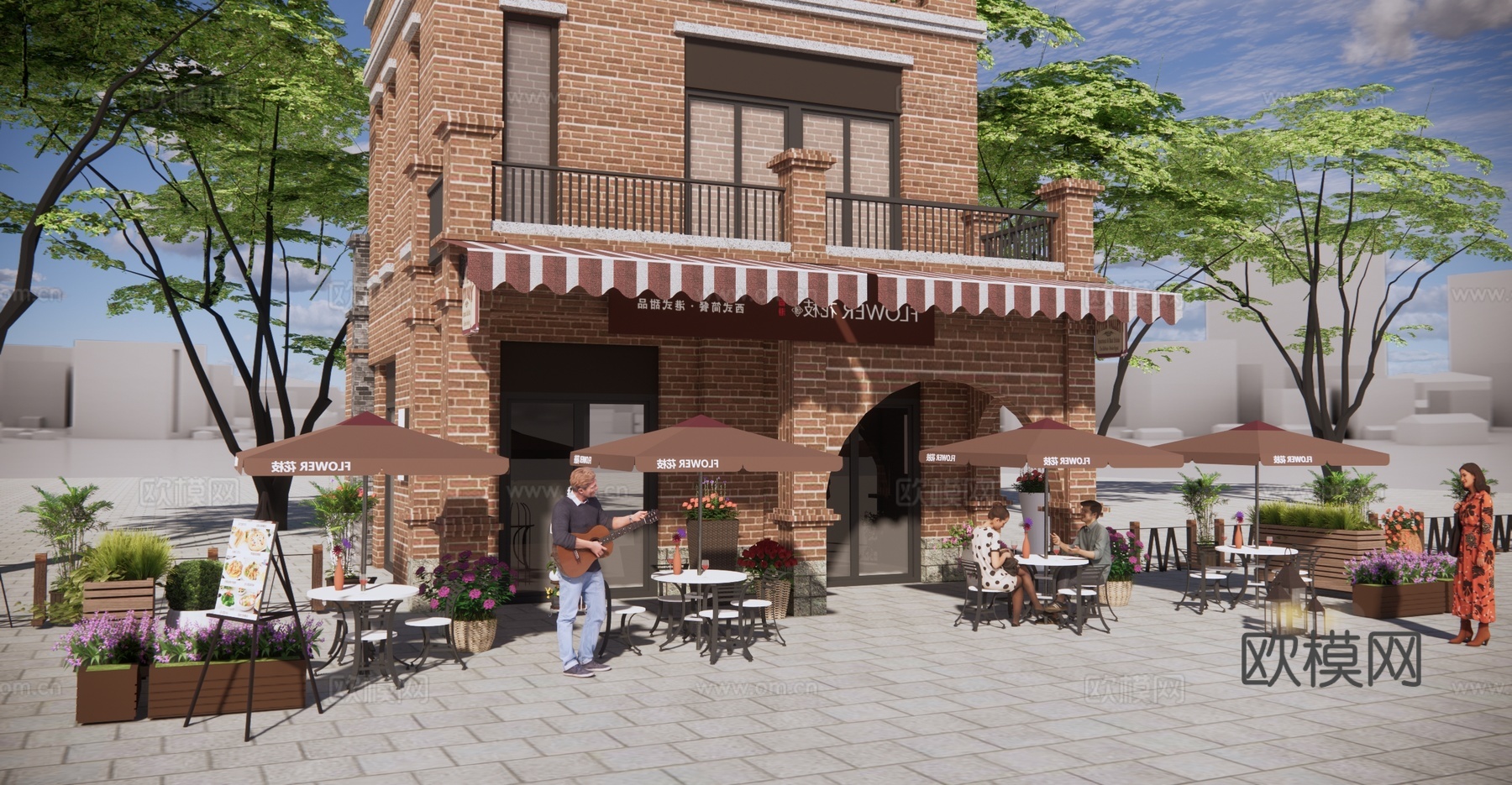 法式 咖啡店 咖啡馆商铺商业外摆咖啡店 建筑 商业氛围su模型