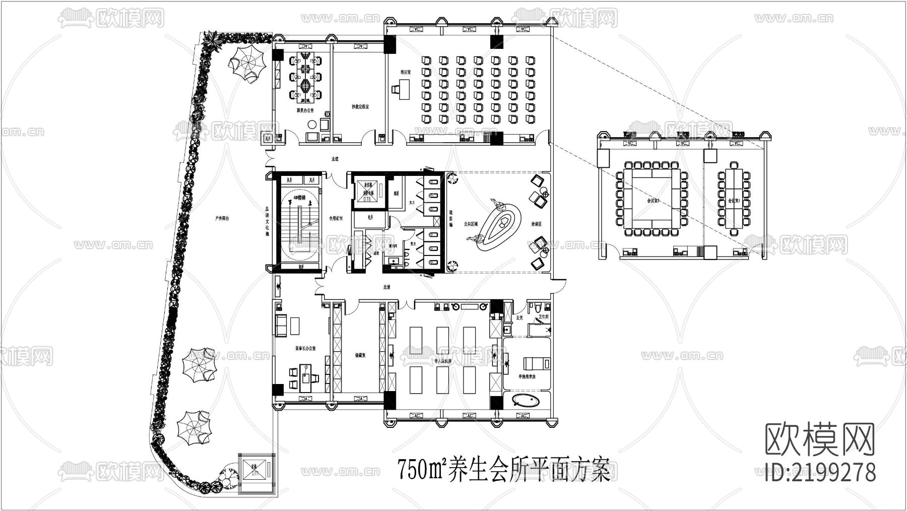 750㎡现代新中式风格养生会所cad施工图下载（渲染图1）