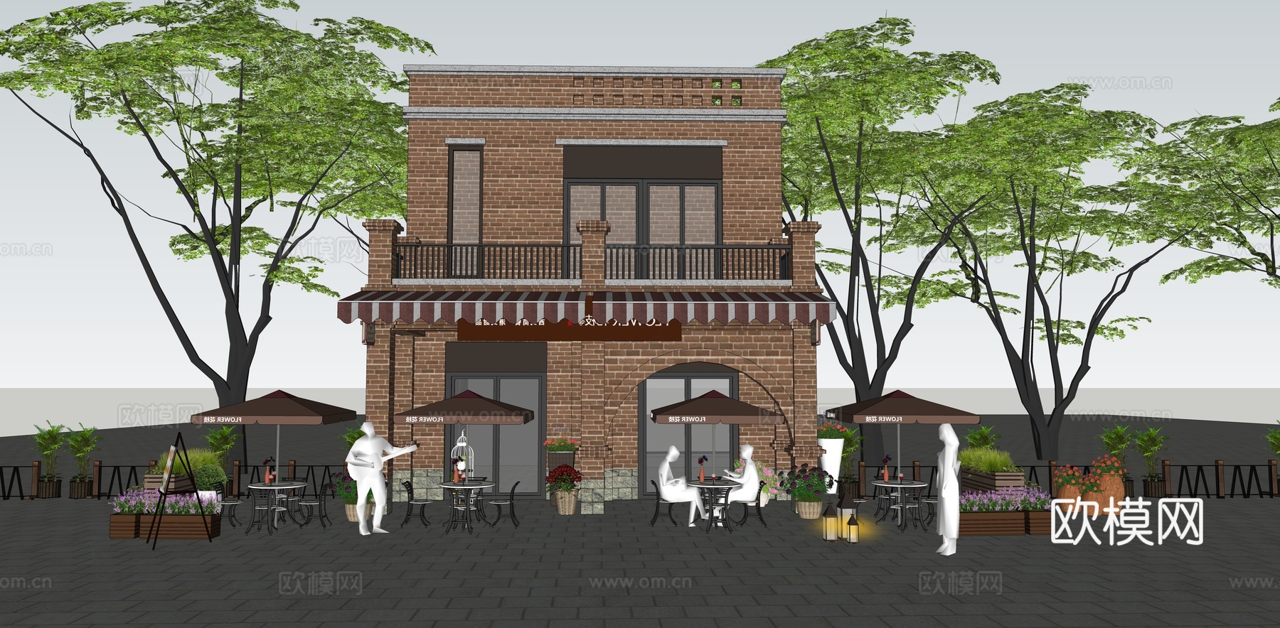 法式 咖啡店 咖啡馆商铺商业外摆咖啡店 建筑 商业氛围su模型