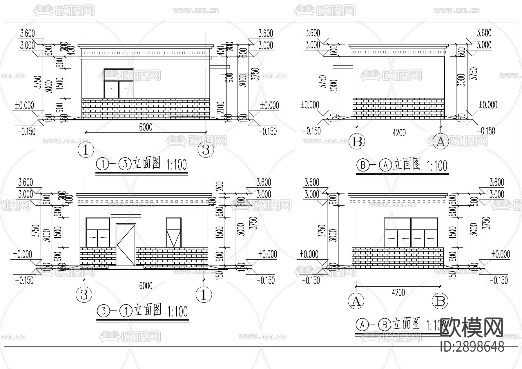门卫室cad施工图下载（渲染图4）
