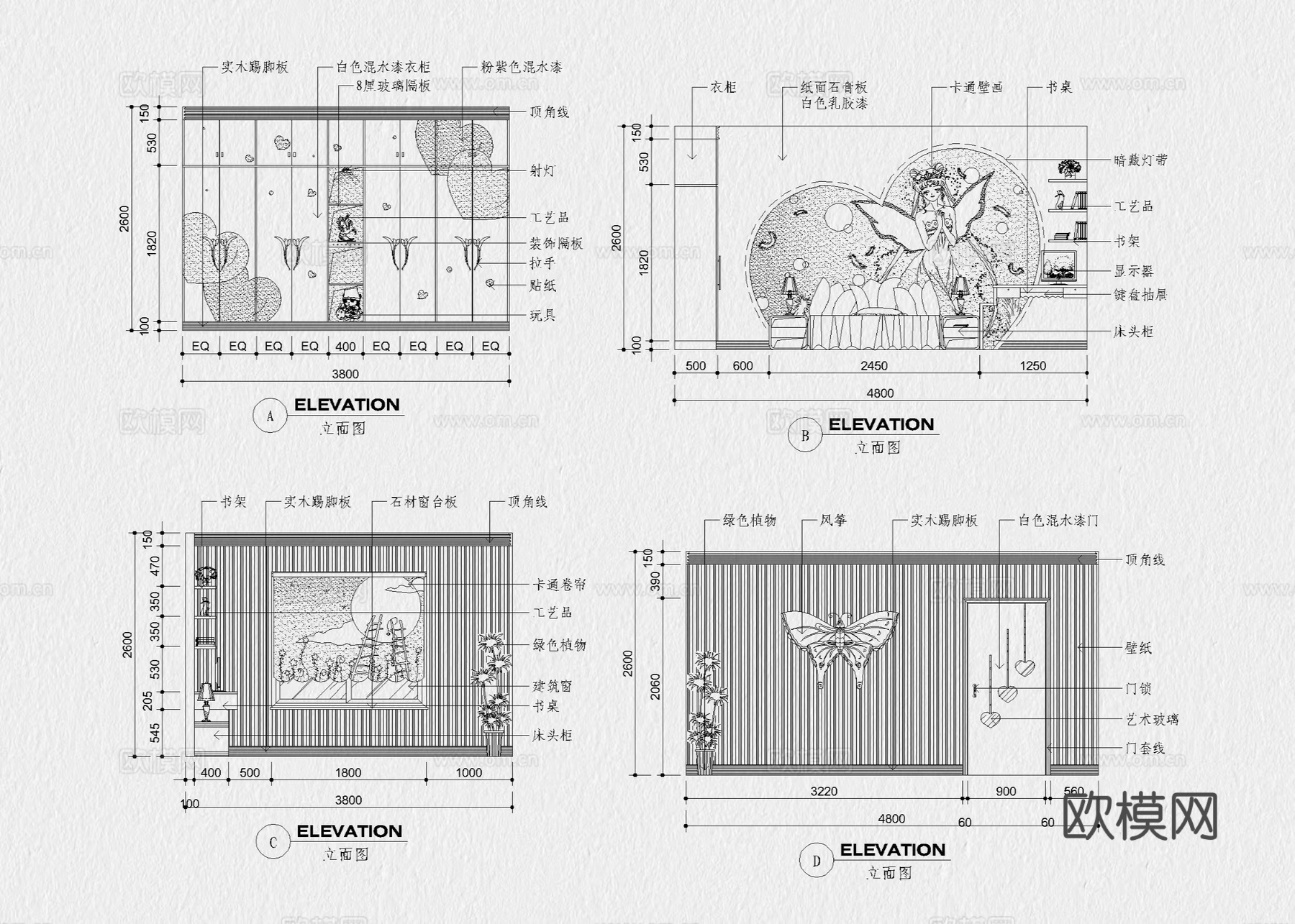 儿童房 儿童房家具 儿童娱乐区 儿童床 儿童玩具 儿童器材cad施工图