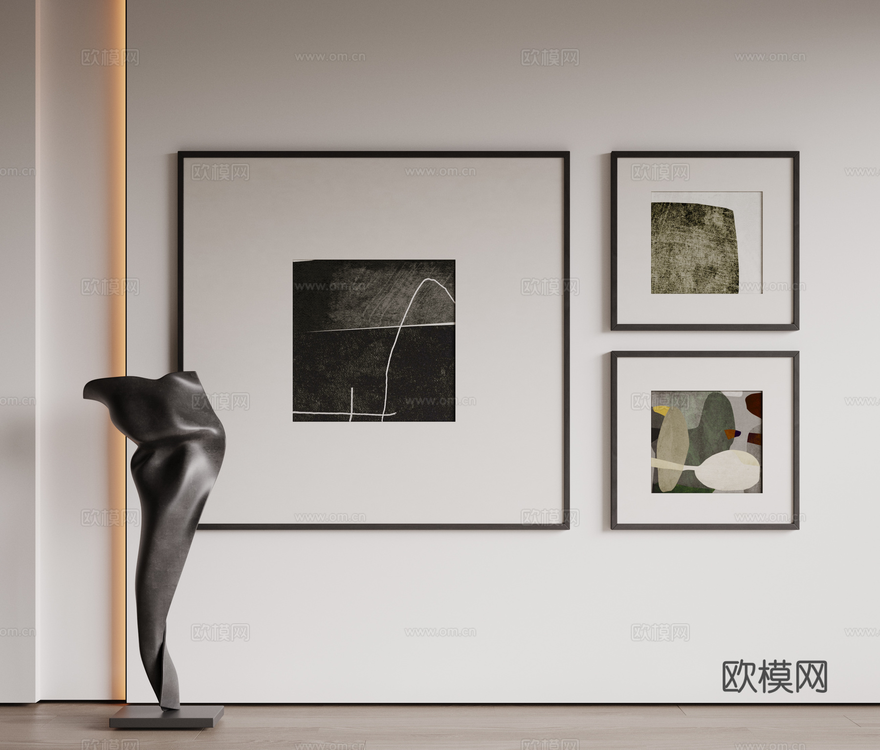 现代极简装饰画 侘寂中古风挂画 奶油风装饰画 意式挂画 黑白su模型