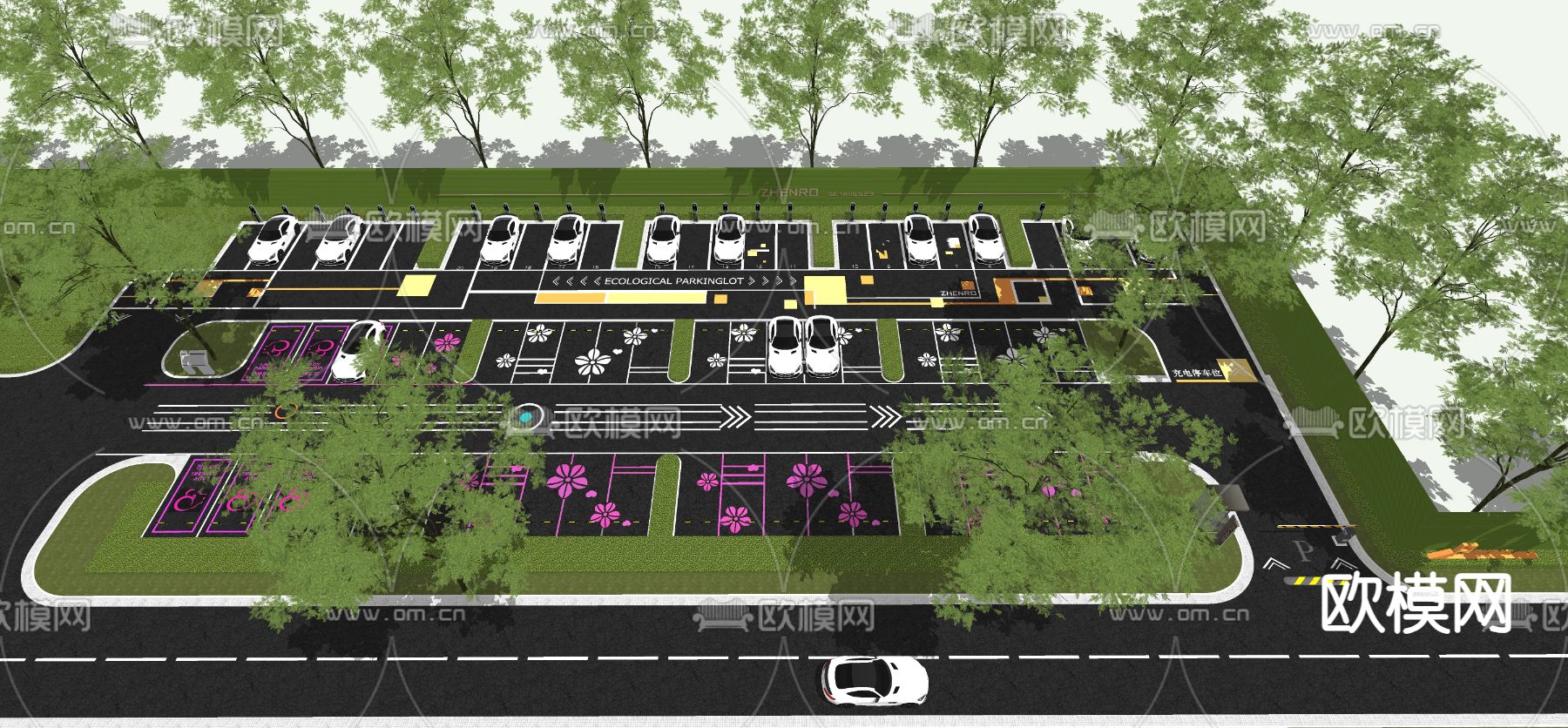 户外停车场 生态停车场su模型下载（渲染图3）