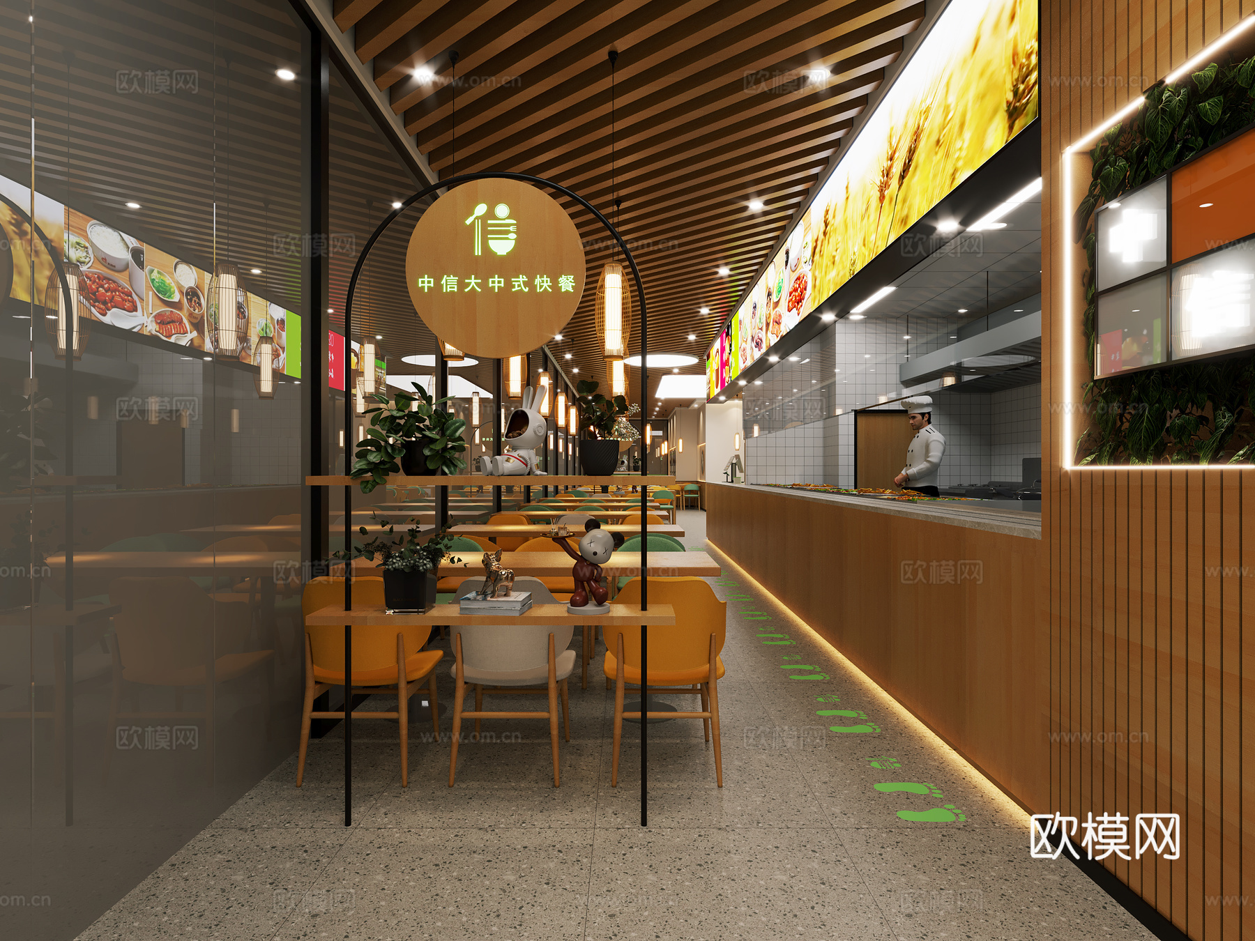 原木风学校食堂快餐店3d模型