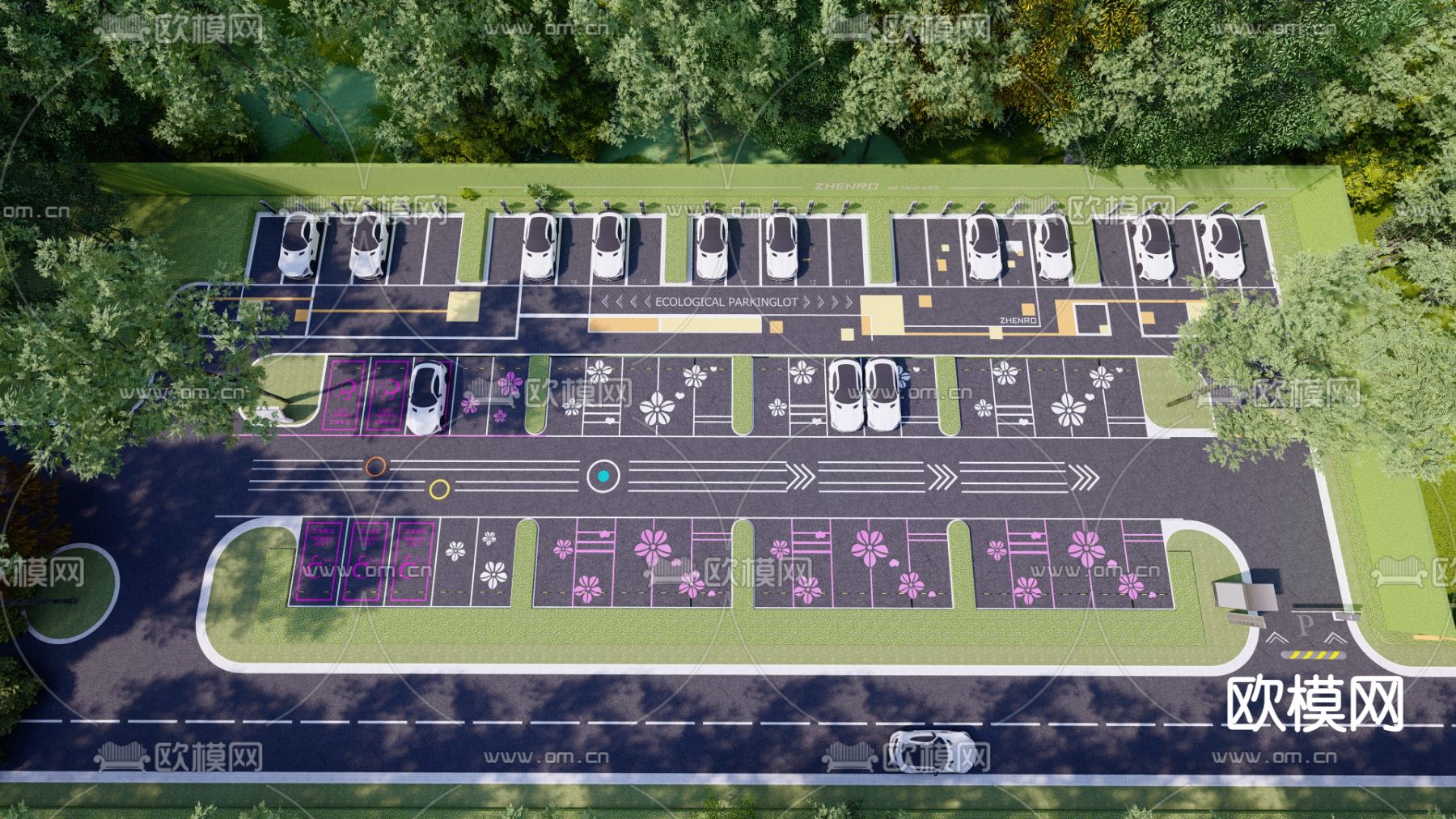 户外停车场 生态停车场su模型下载（渲染图1）