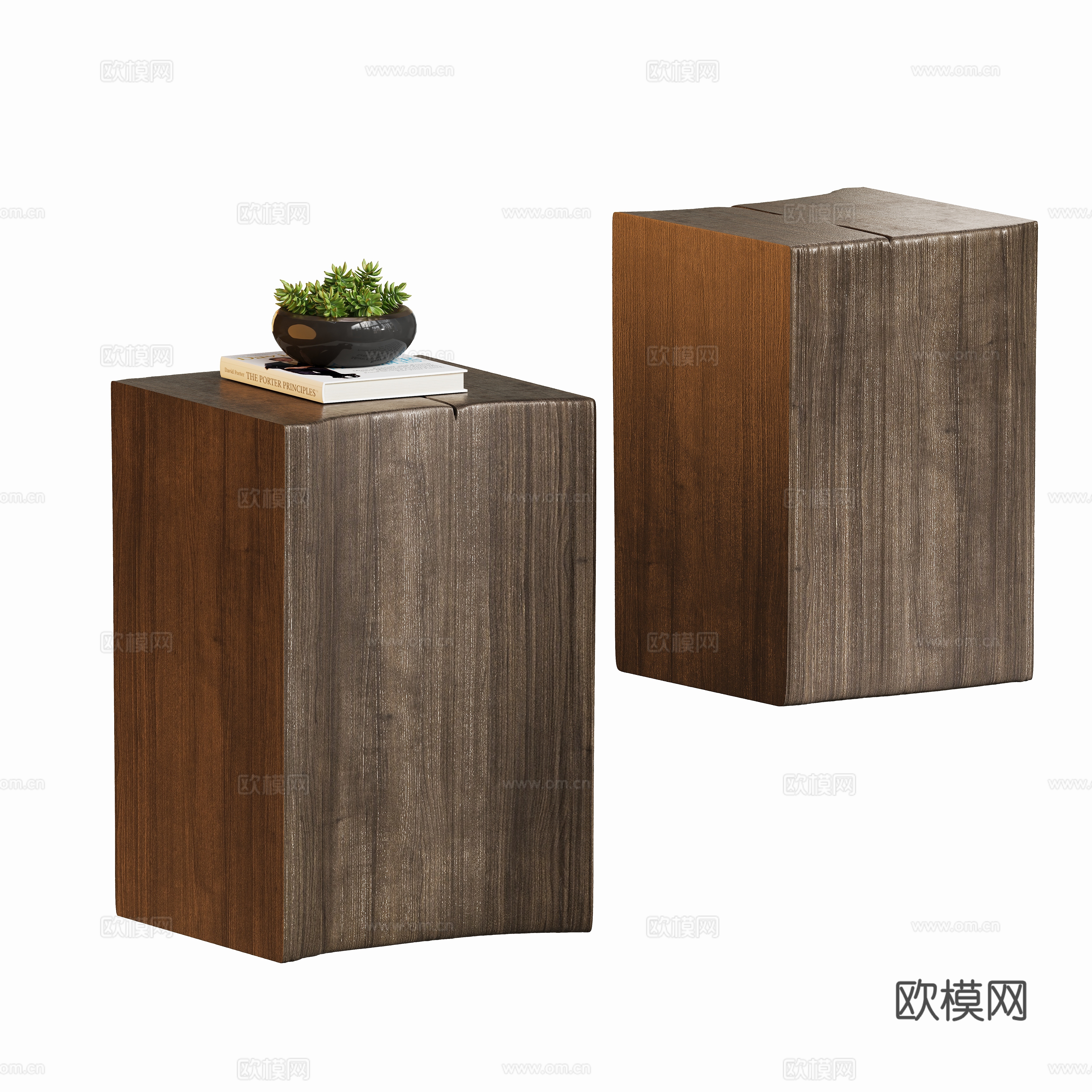 现代原木侘寂角几边几木敦3d模型