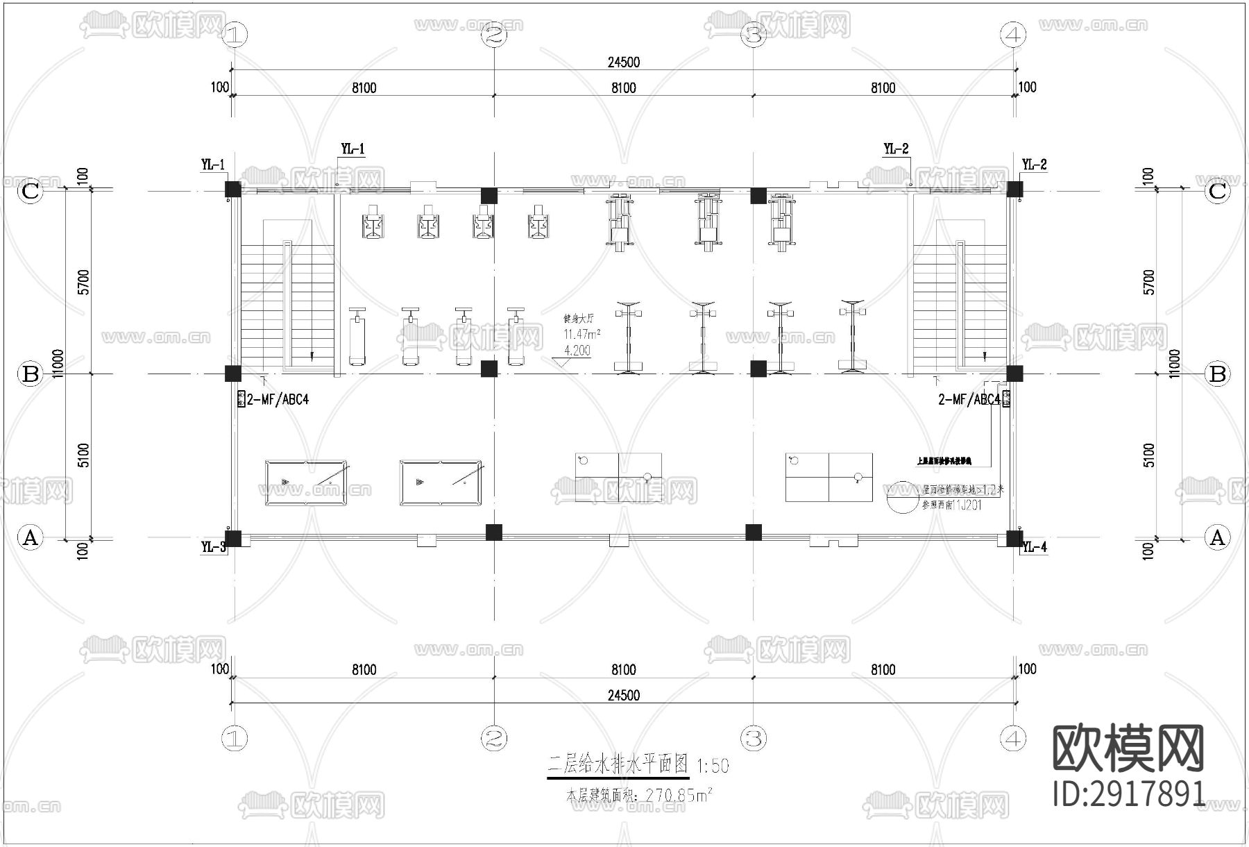 健身房cad施工图下载（渲染图8）