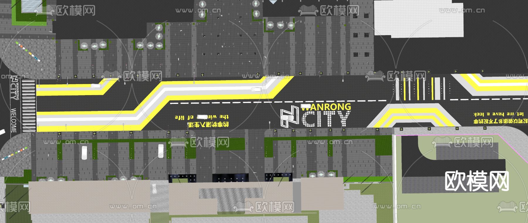 现代市政道路标线铺装斑马线su模型