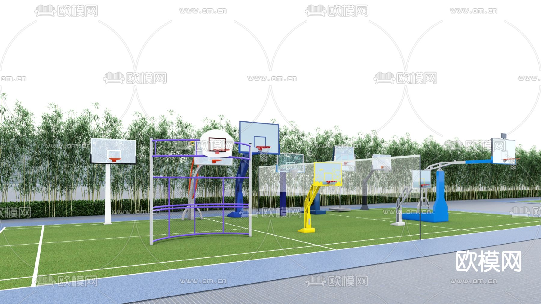 现代户外篮球架su模型下载（渲染图1）