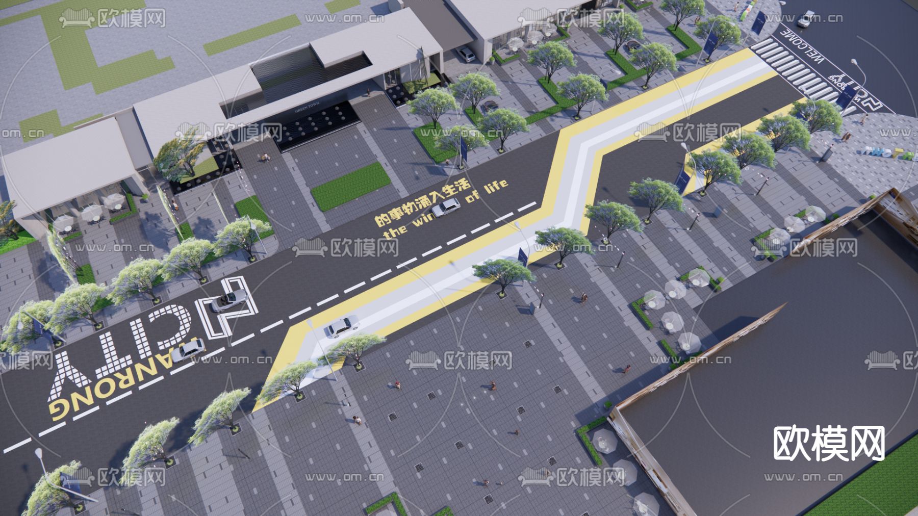 现代市政道路标线铺装斑马线su模型