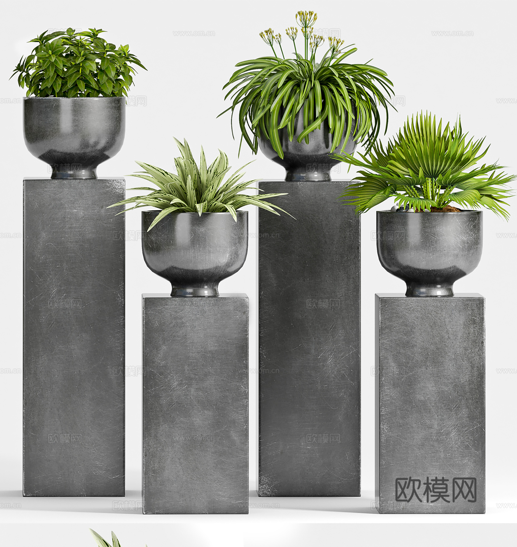 现代盆栽盆景 绿植盆栽  绿植花盆组合su模型