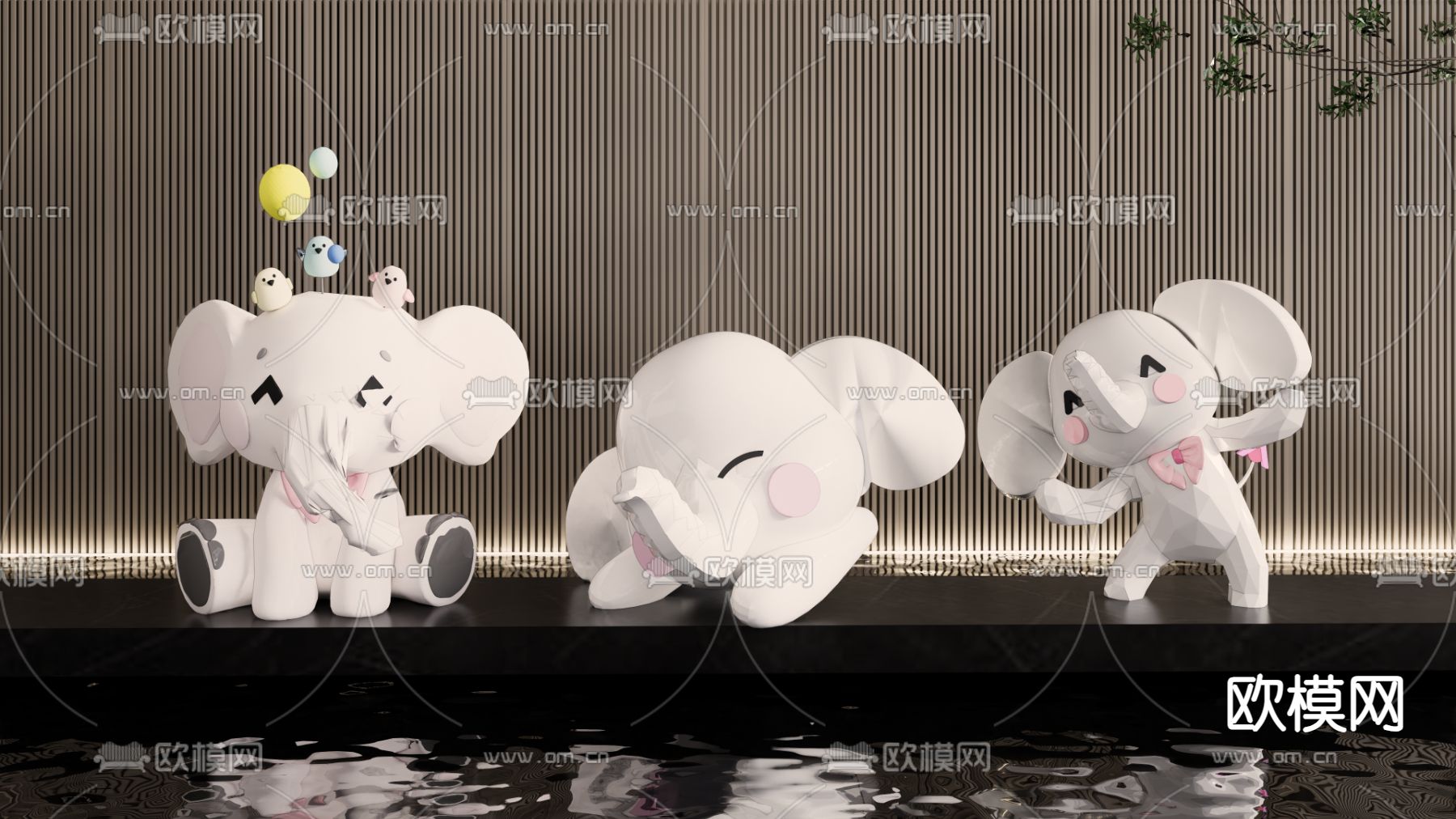 现代小象雕塑su模型