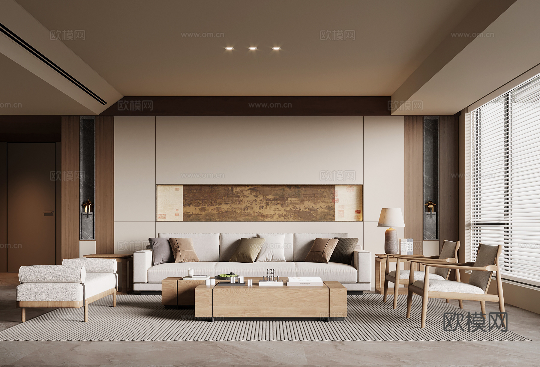 新中式客厅 沙发茶几组合3d模型