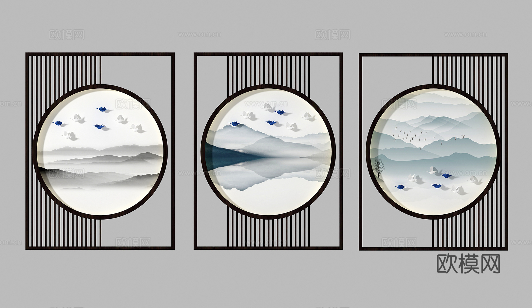 新中式挂画组合3d模型
