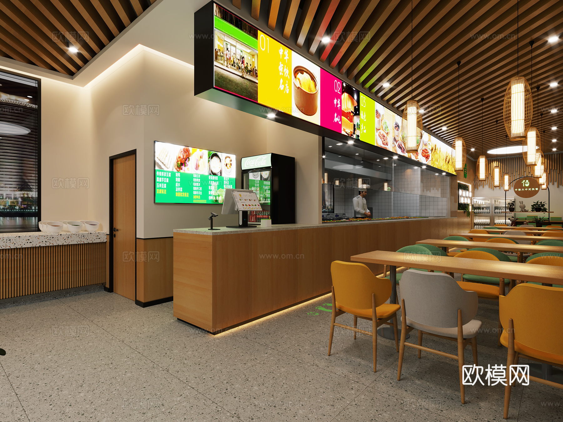 原木风学校食堂快餐店3d模型