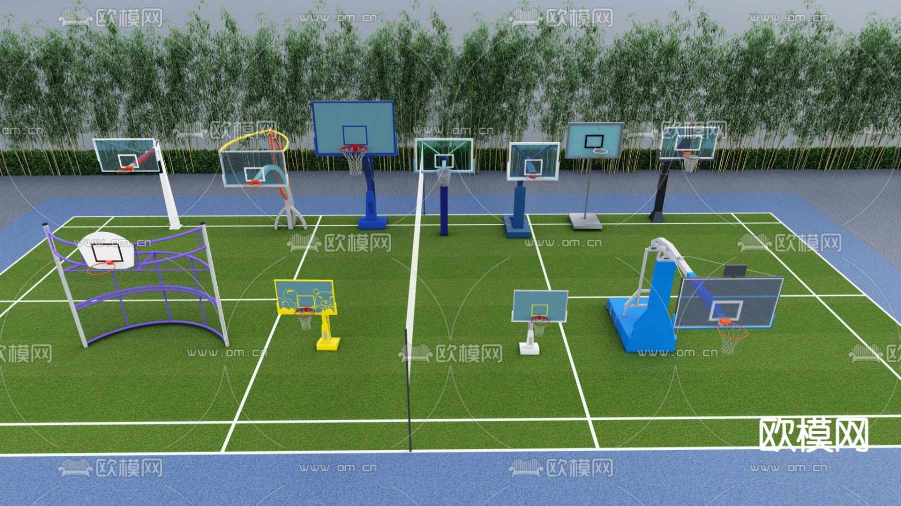 现代户外篮球架su模型下载（渲染图2）