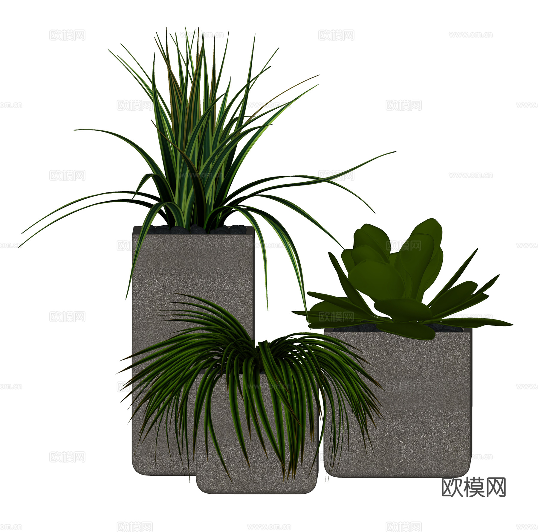 现代盆栽盆景 绿植盆栽  绿植花盆组合su模型