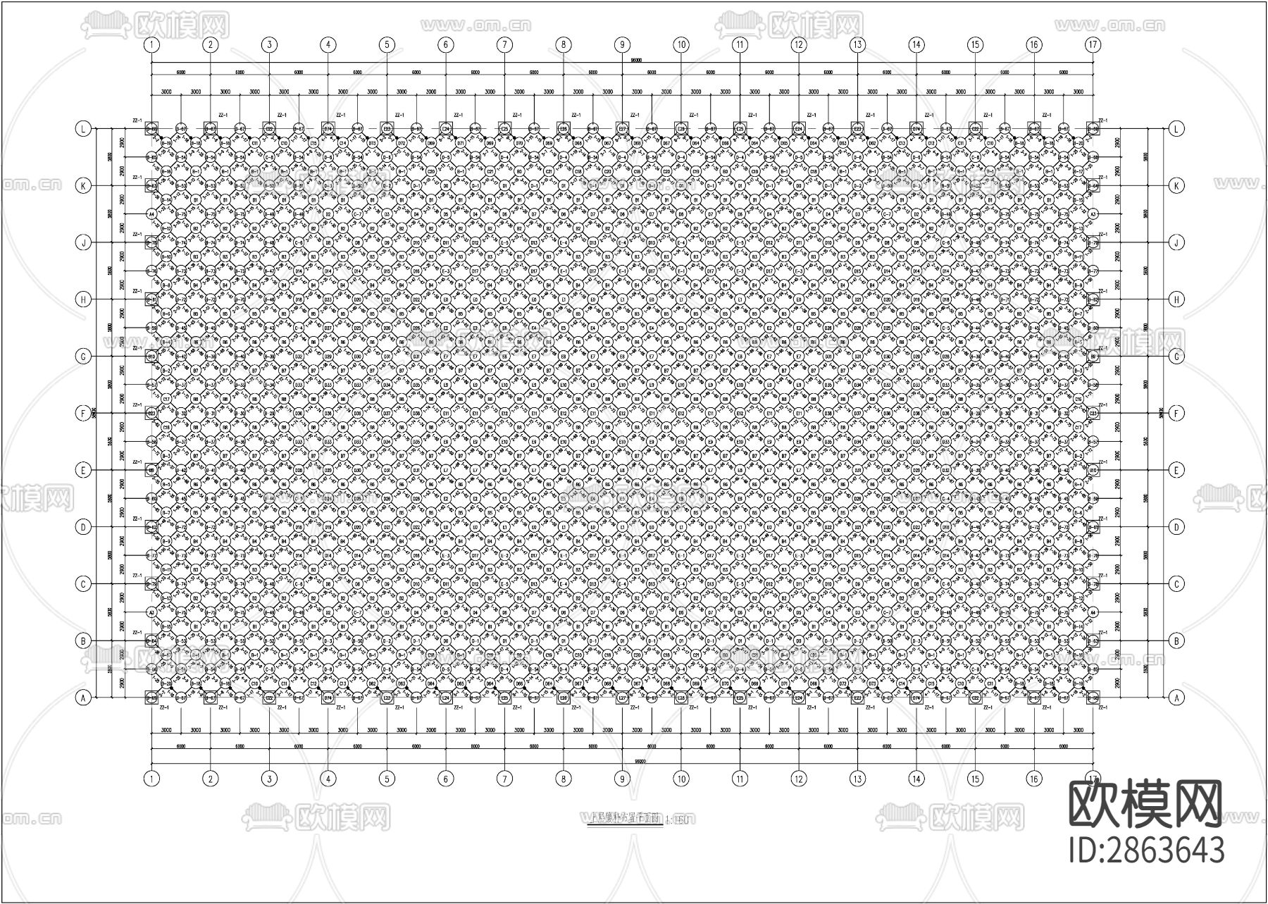 网架结构CAD施工图（建筑、结构、水电）下载（渲染图9）