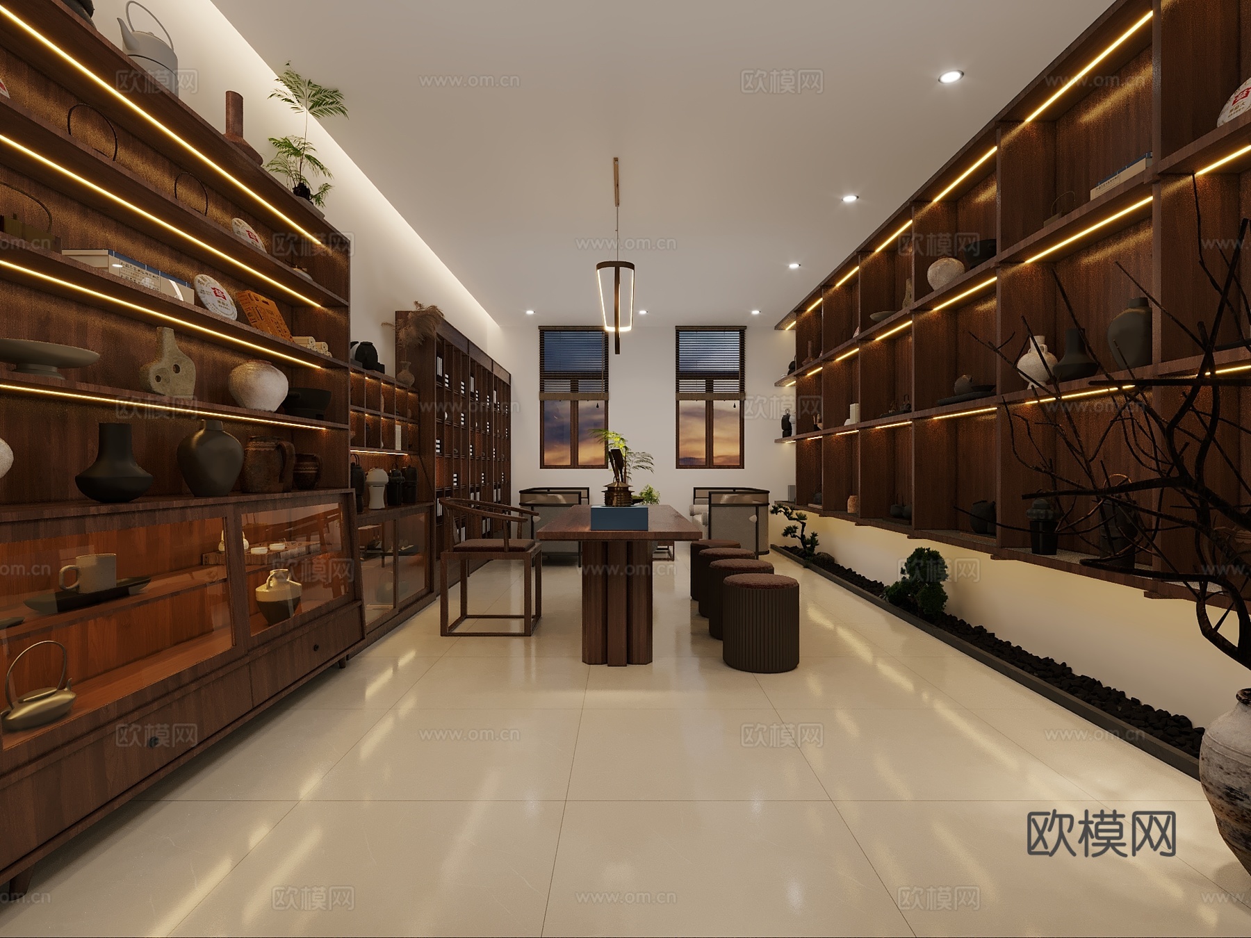 新中式茶室新中式接待室3d模型下载（渲染图2）