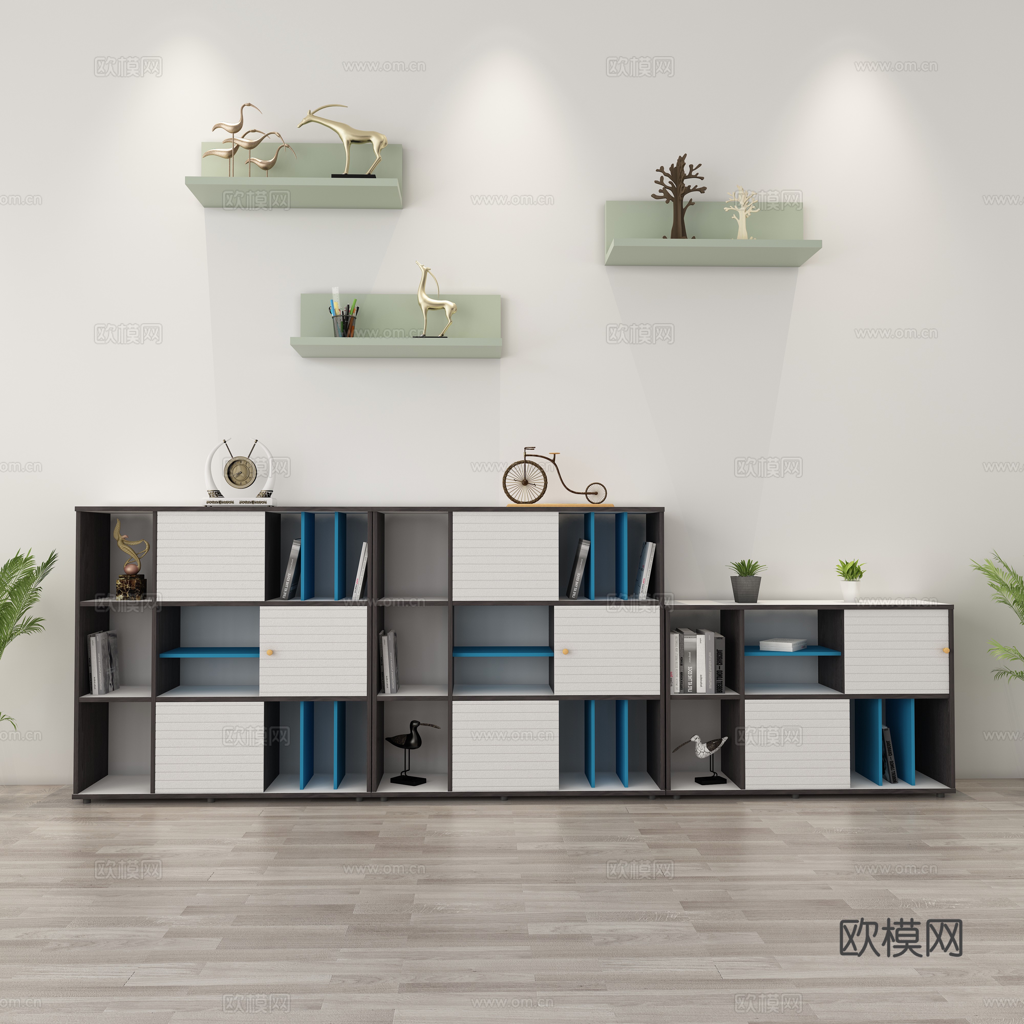 现代办公室 职员室 职员组合文件柜 玻璃柜 储物柜 职员柜3d模型下载