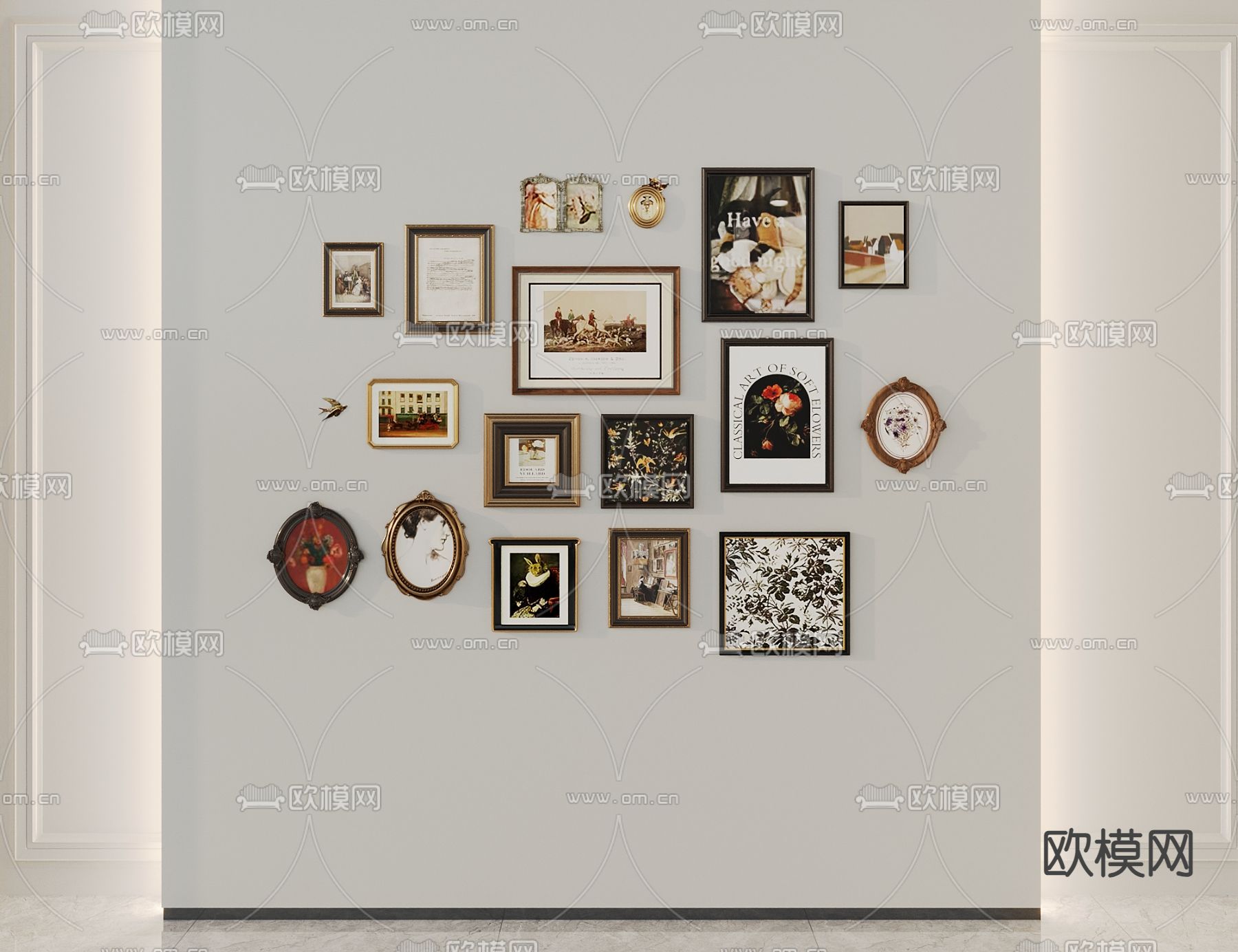 美式油画 艺术画 组合画3d模型下载