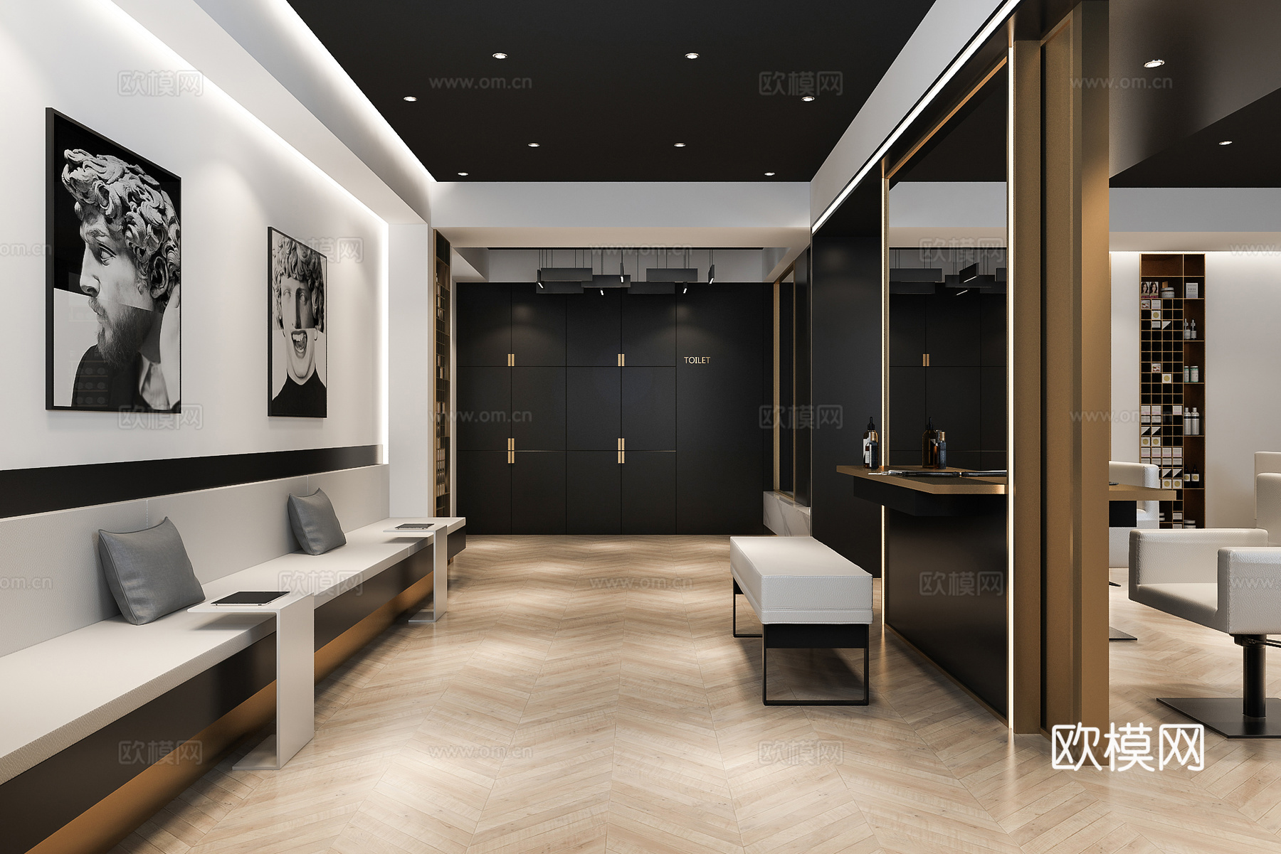 现代轻奢理发店3d模型