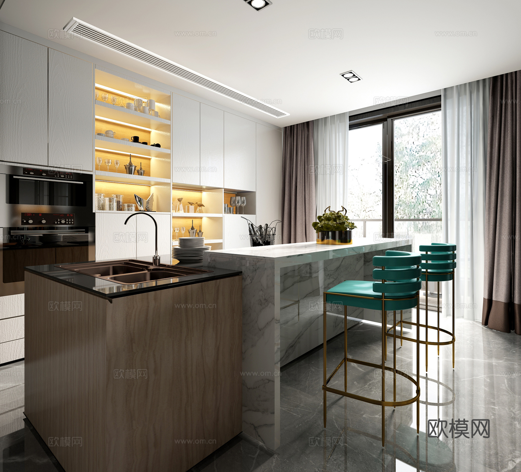 现代厨房 厨房吧台3d模型