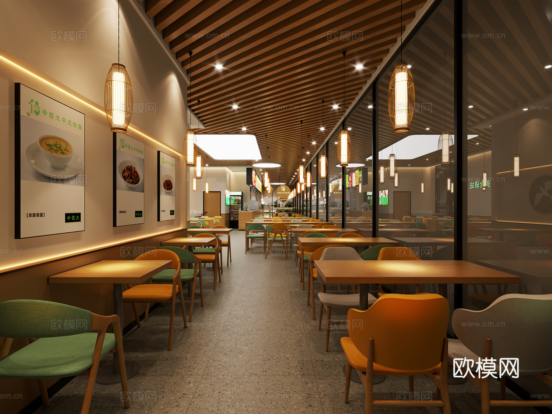 原木风学校食堂快餐店3d模型