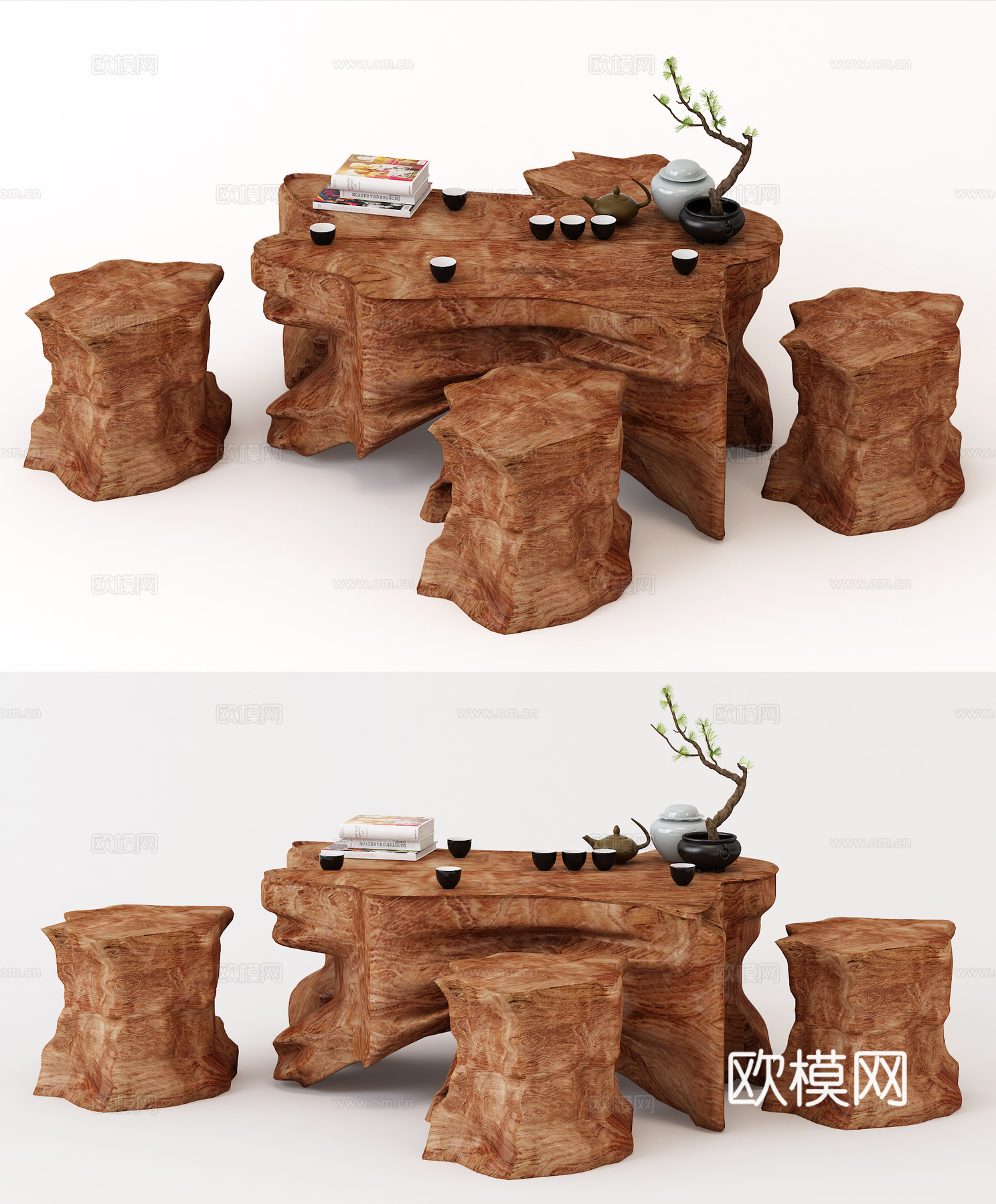 新中式茶几凳子组合3d模型