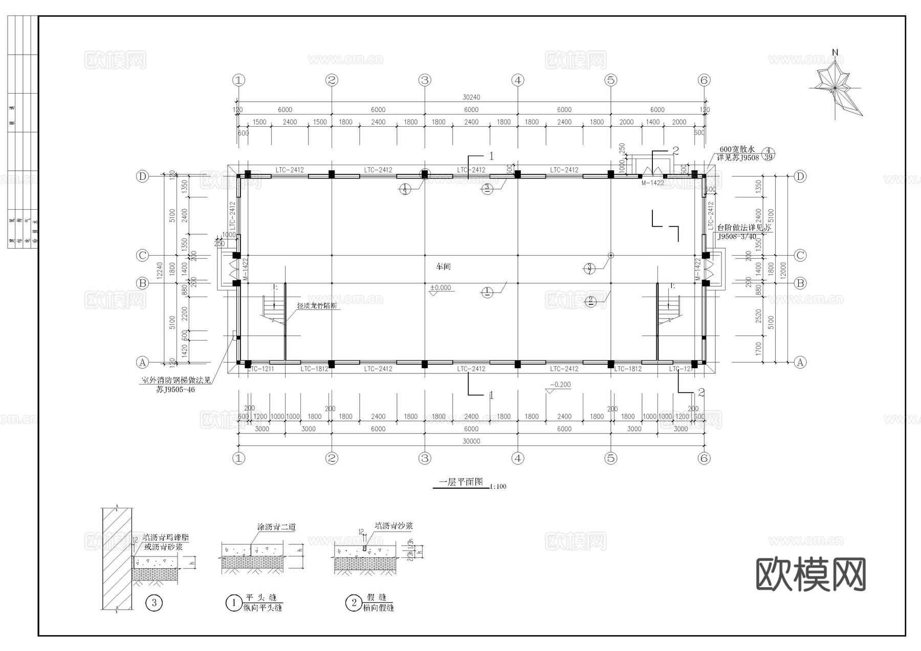 精密仪表厂房建施图cad施工图