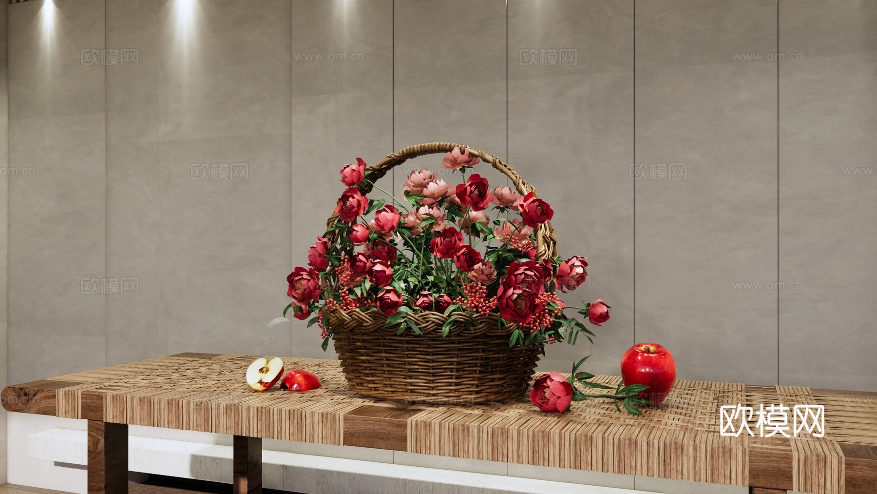 现代 花篮 花篮鲜花 摆件 插花花艺组合 装饰品摆件 竹编花su模型