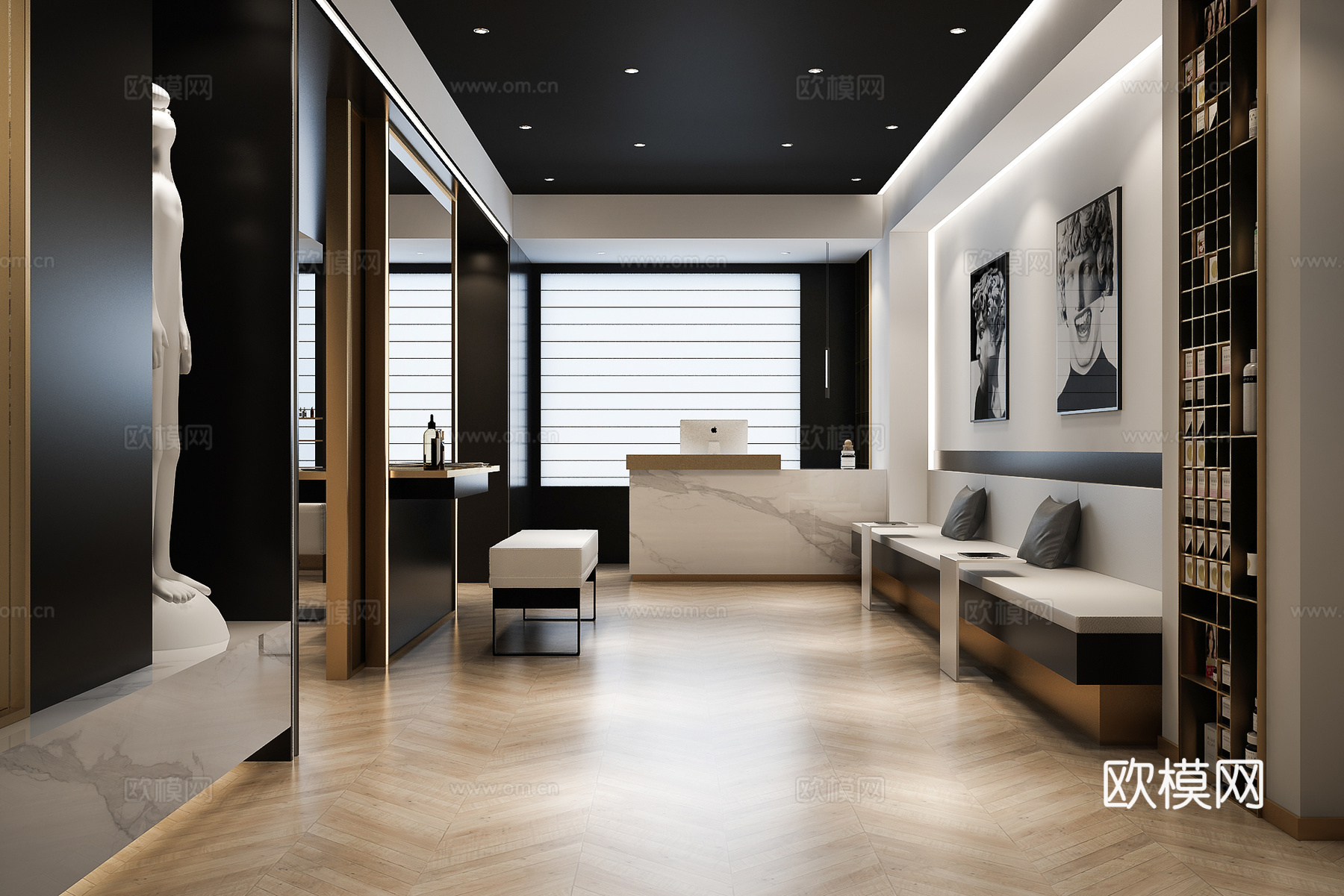 现代轻奢理发店3d模型
