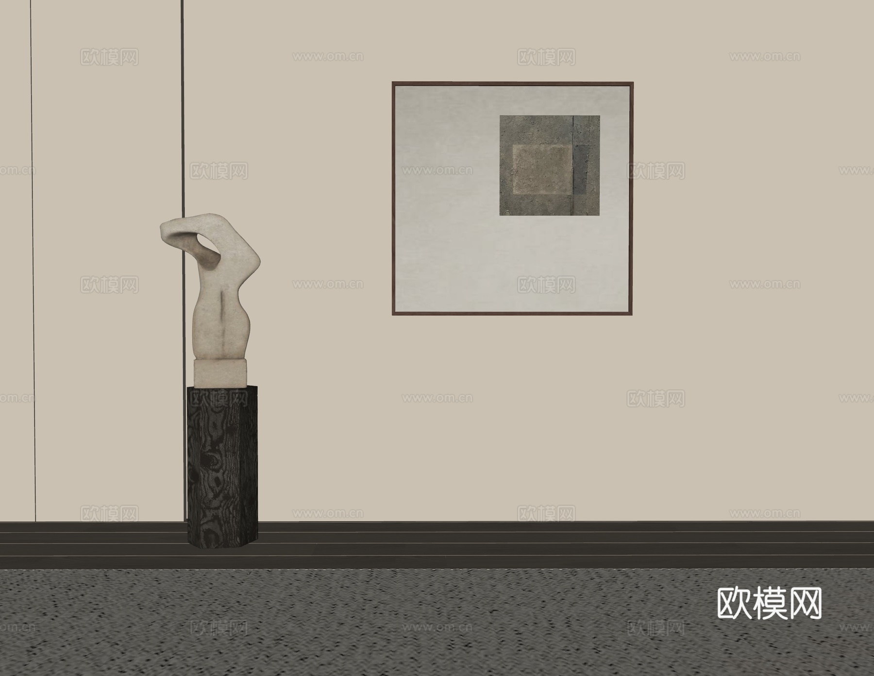 现代极简装饰画 侘寂中古风挂画 奶油风装饰画 意式挂画 黑白su模型