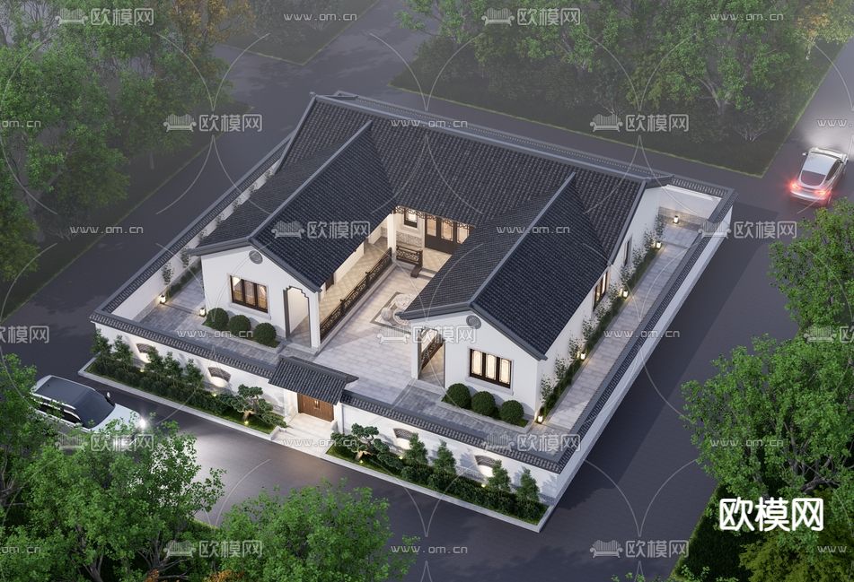 中式四合院鸟瞰su模型