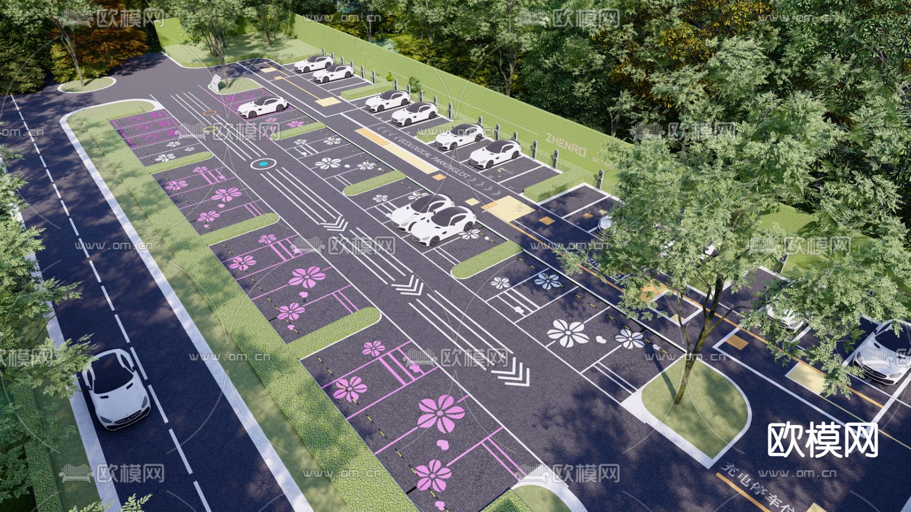 户外停车场 生态停车场su模型下载（渲染图2）