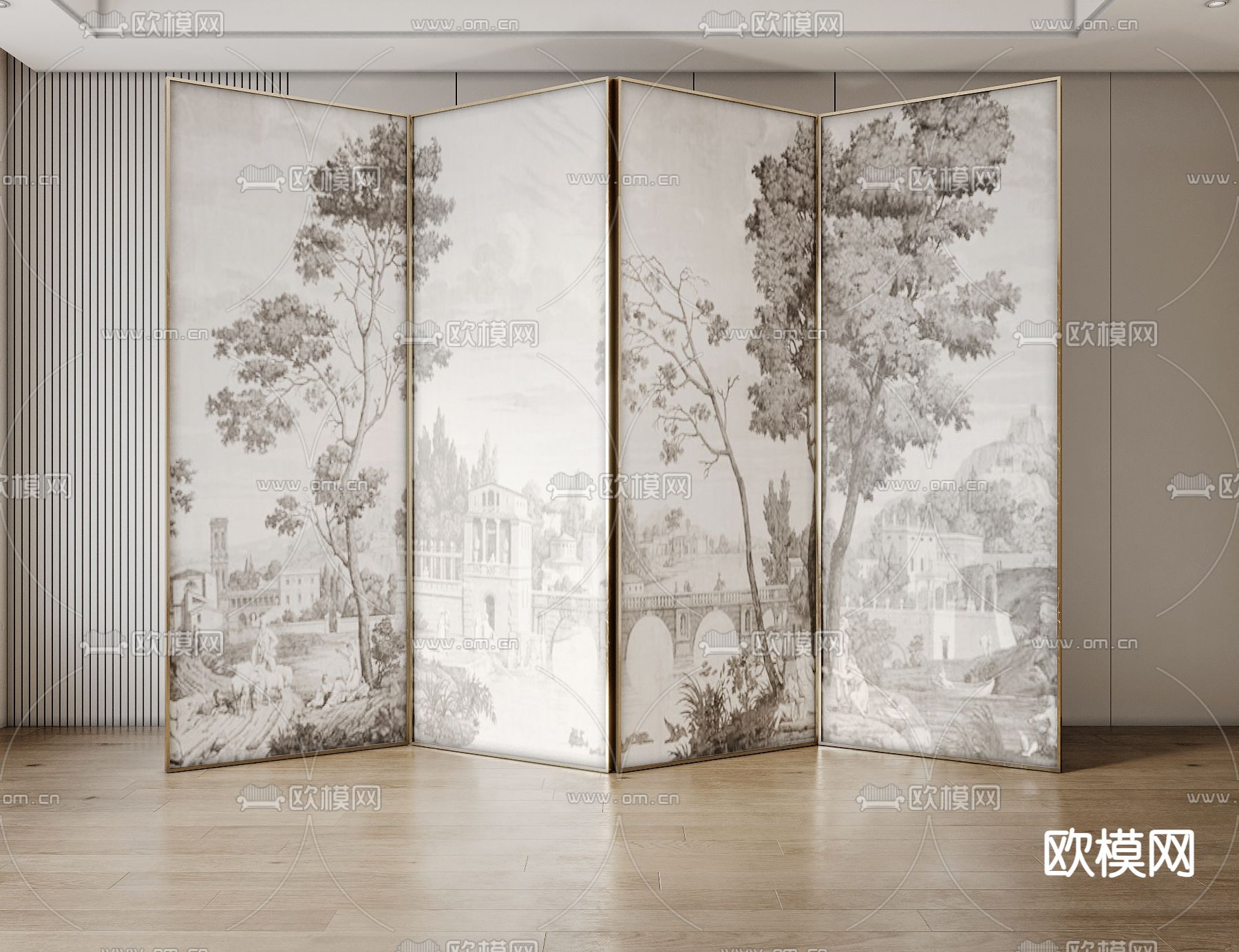 侘寂屏风 隔断3d模型下载