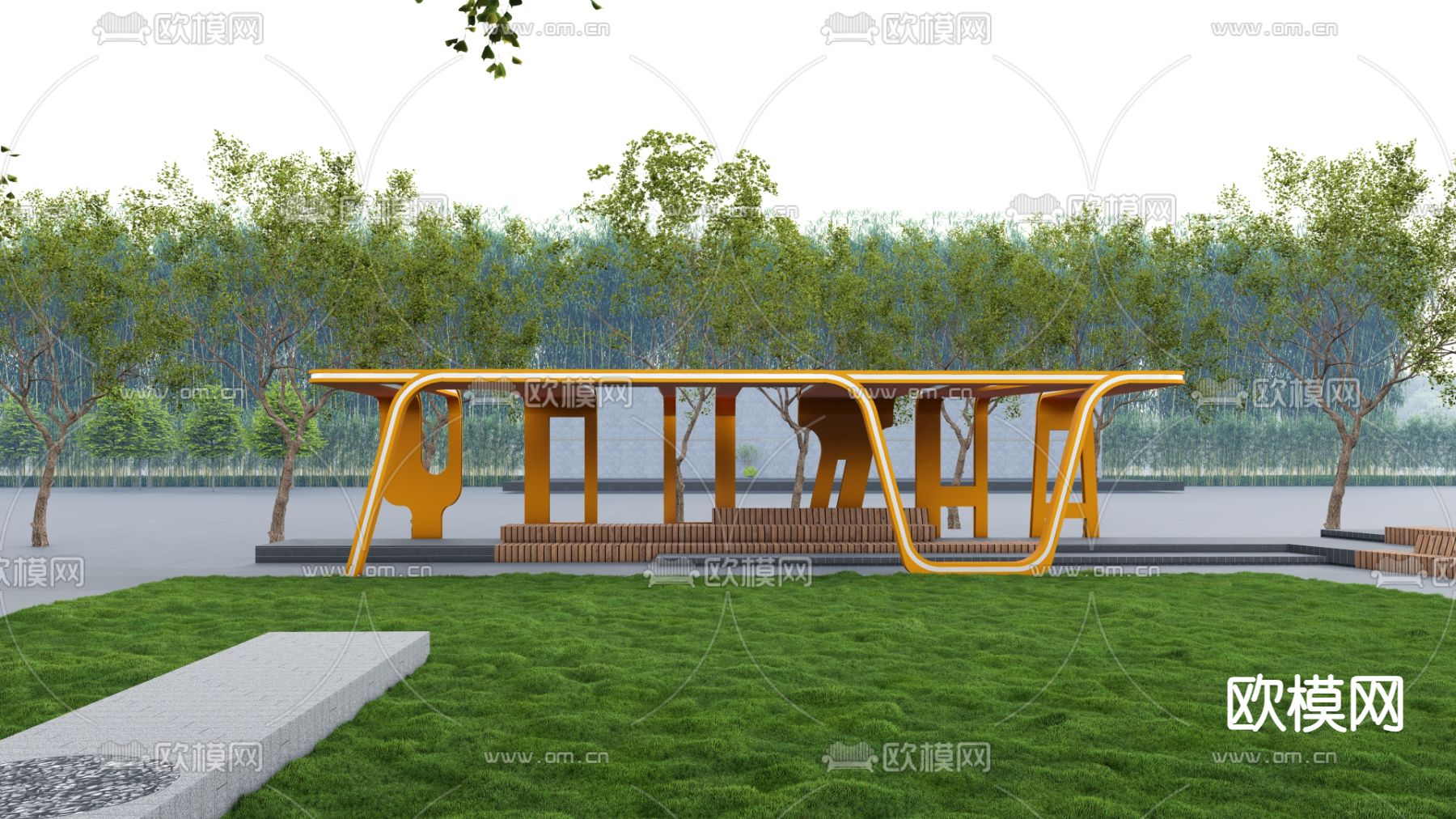 户外廊架 景观亭 休闲亭su模型