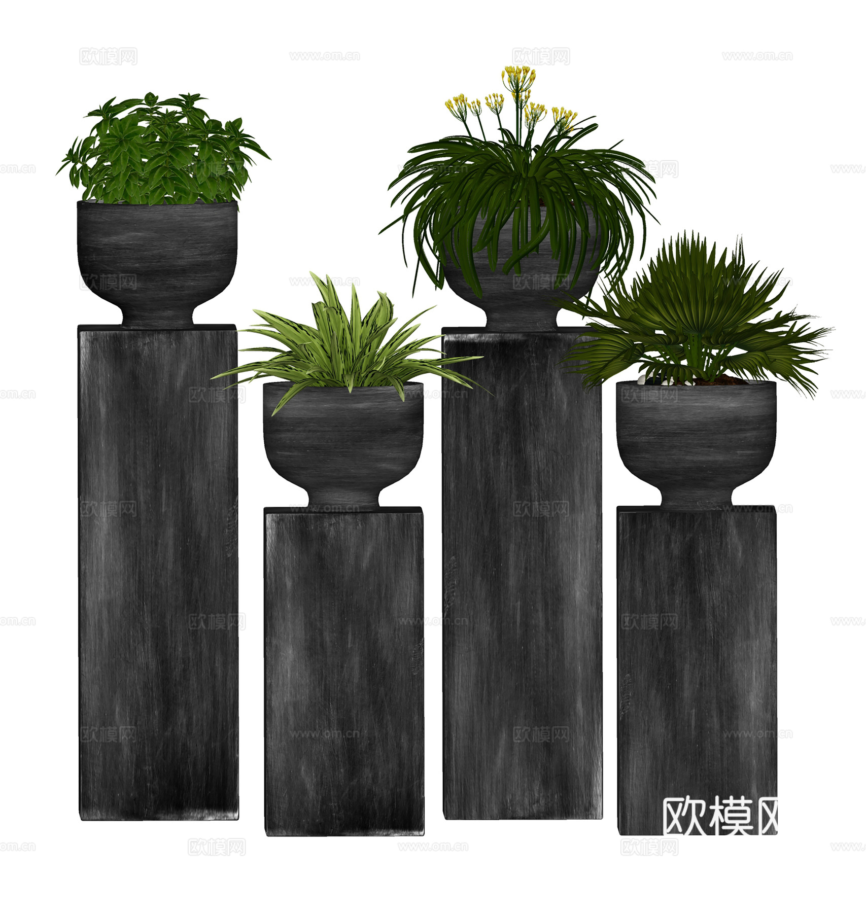 现代盆栽盆景 绿植盆栽  绿植花盆组合su模型