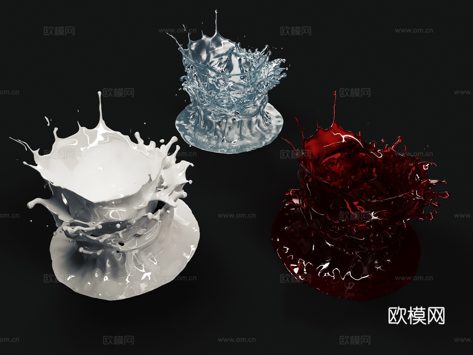 液体 滴落 溅开 血液 牛奶 水 泼溅 水滴3d模型下载（渲染图1）