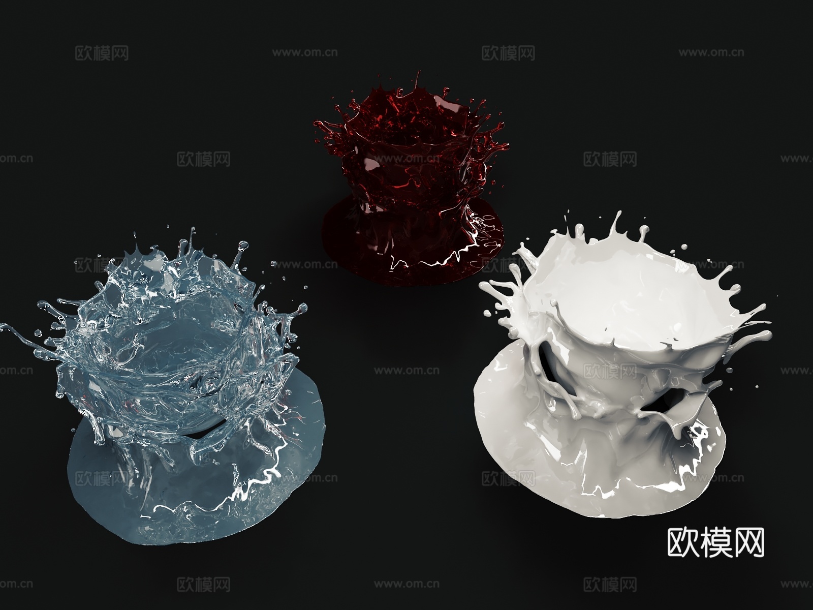 液体 滴落 溅开 血液 牛奶 水 泼溅 水滴3d模型下载（渲染图3）